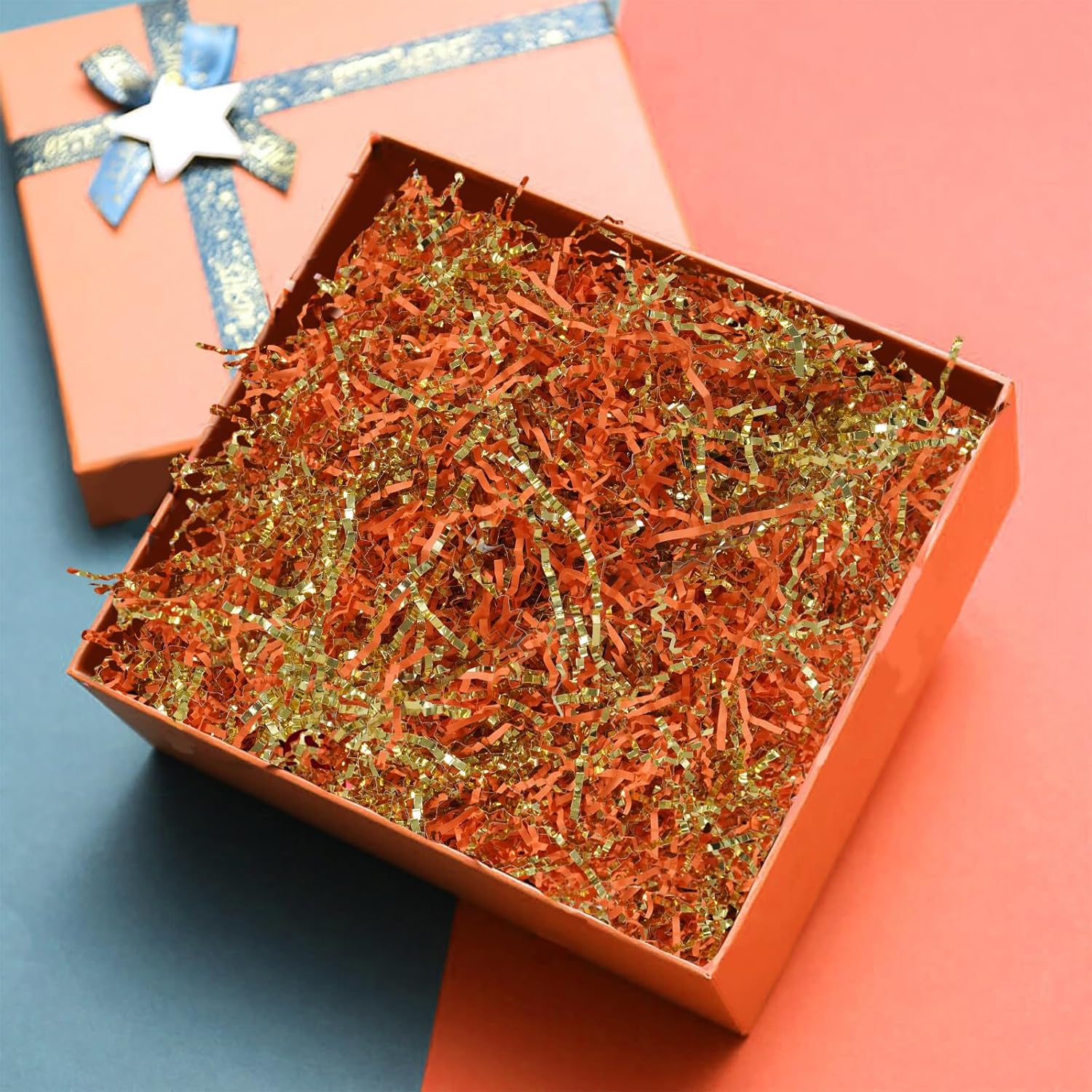 TORONTOKYO 2 LB Fall Crinkle Cut Paper Shred Filler Gift Wrapping & Basket Filler Orange Gold Shredded Paper for Autumn,Thanksgiving Day, Birthday, Wedding, Party Decor