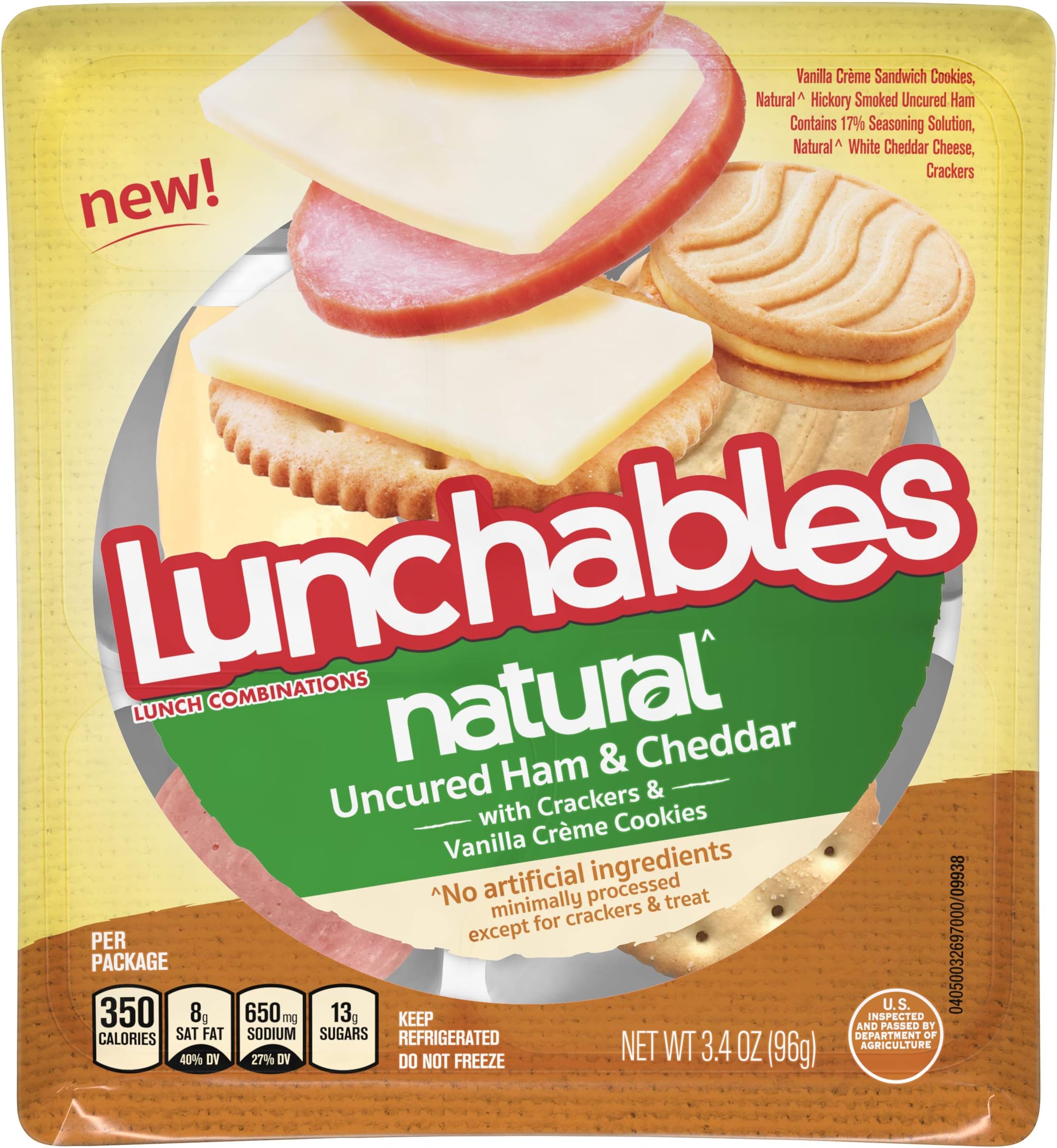 Lunchables Natural Uncured Ham & Cheddar Cheese Snack Kit with Crackers & Vanilla Creme Cookies (3.4 oz Tray)