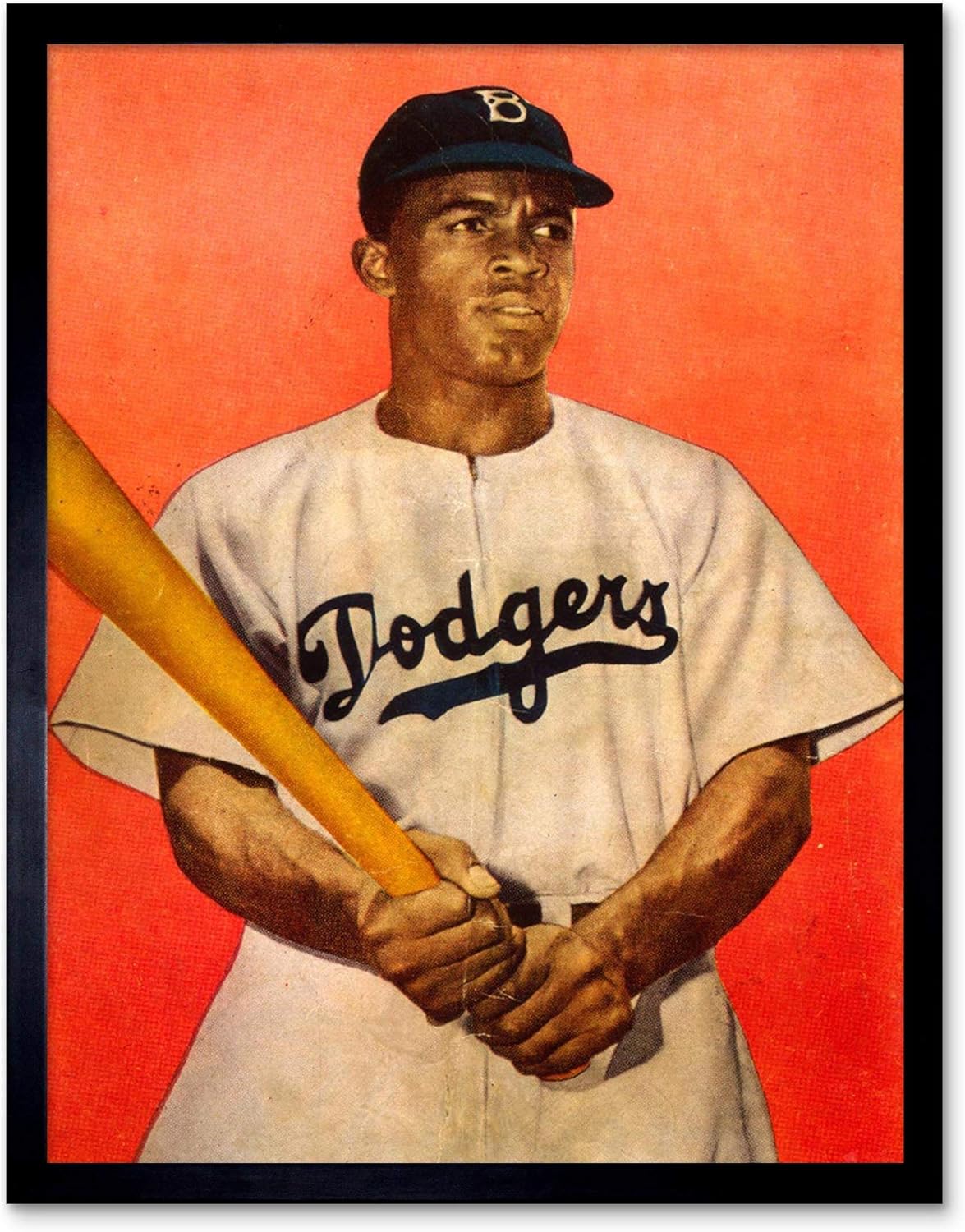 Wee Blue Coo Vintage Portrait Jackie Robinson Baseball Brooklyn Dodgers Art Print Framed Poster Wall Decor 12x16 inch