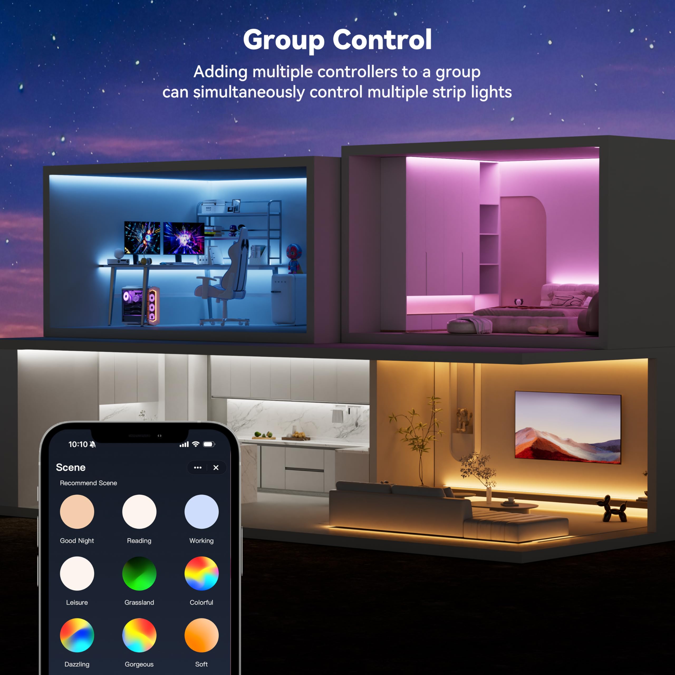 MIWISE - Tira de luces LED RGB COB, que cambian de color, compatible con Alexa/Google, sincronización de música de 24 V, cinta LED flexible brillante para recámara, cocina, bar, debajo de armarios