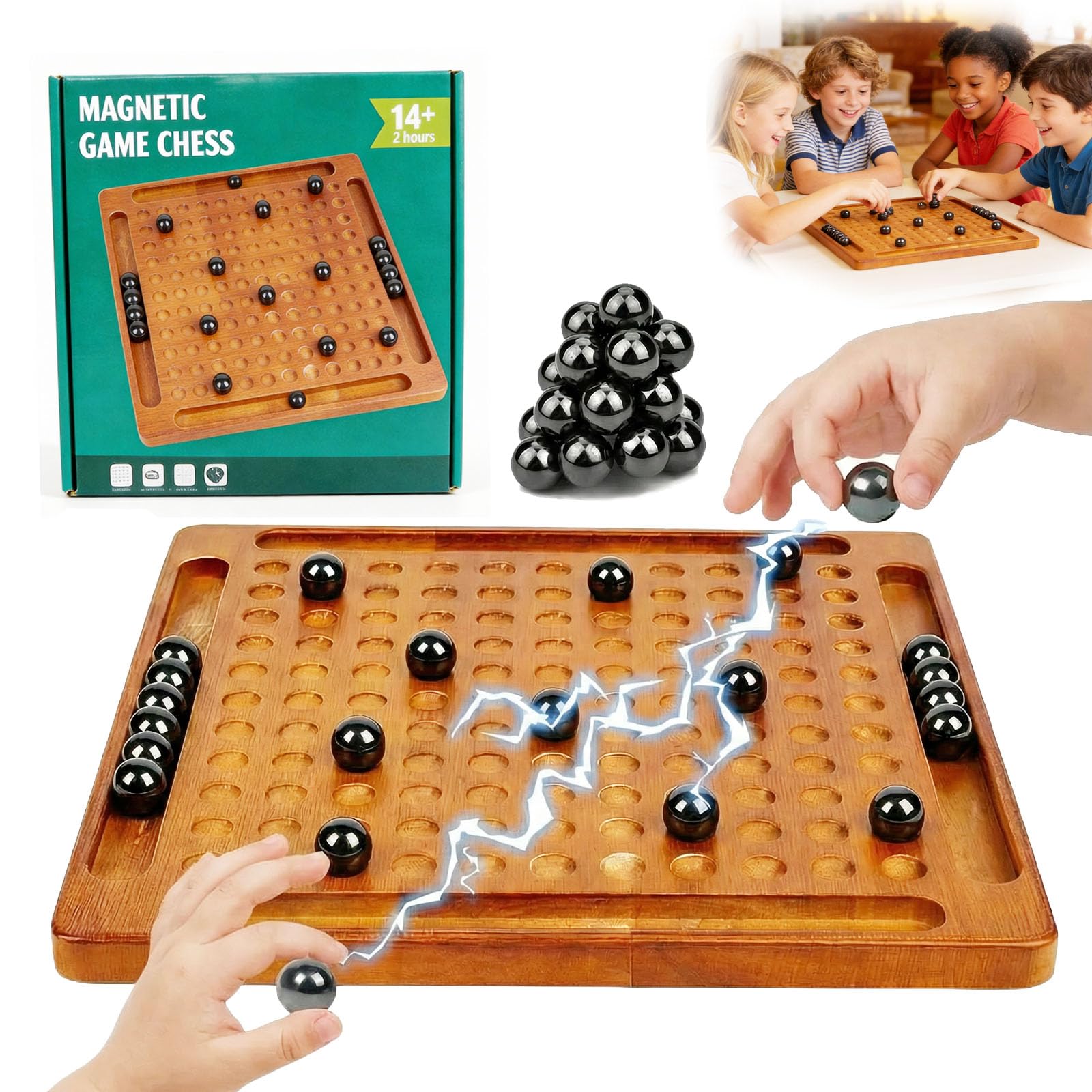 Magnetic Chess Game with Wooden Board, Magnetic Game, Includes 20 Magnetic Pieces, Magnetic Chess Game for Kids, Magnetic Table Game, Portable Chess Board for Family Gatherings