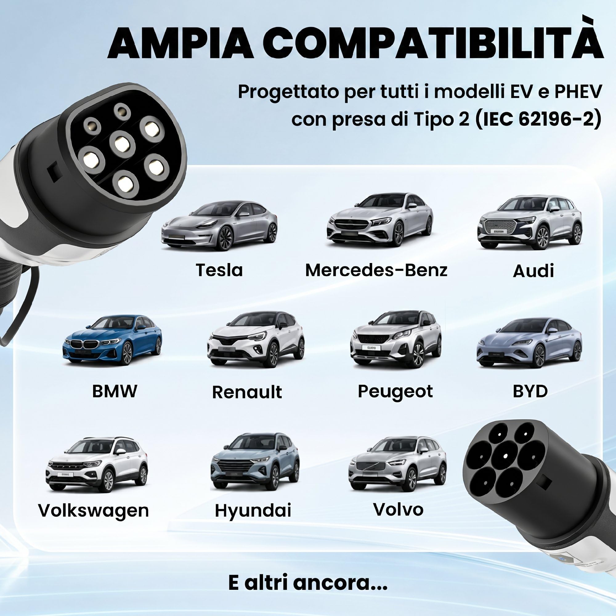 HOMCOM Cavo Ricarica Auto Elettrica EV Type 2, 22kW, 32A, modalità 3, Trifase, 5m, Cavo Auto Elettrica, Estensione Type 2 con Panno Pulizia e Borsa, Ricarica Rapida per Wallbox e Colonnine | Cavo Type 2 Mode 3, 22 kW, IP65