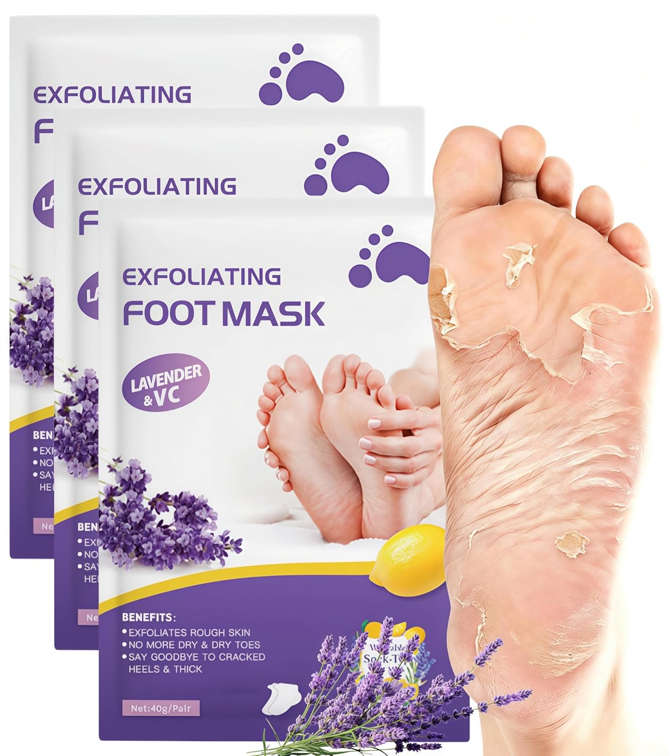 Foot Peeling Mask,Pedicure Tools For Feet,Exfoliator Peel Off Calluses Dead Skin Callus Remover,Scrubber Dead Skin,For Rough Cracked, Dry Feet,Soft Smooth Touch Foot-Men Women-Lavender (10 Pack)
