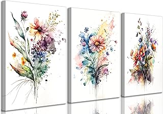12 Magnolia Living Room Ideas for Soft Elegant Comfortable Spaces 41 3Pcs Watercolor Wildflower Canvas Wall Art Modern Colorful Floral Botani...