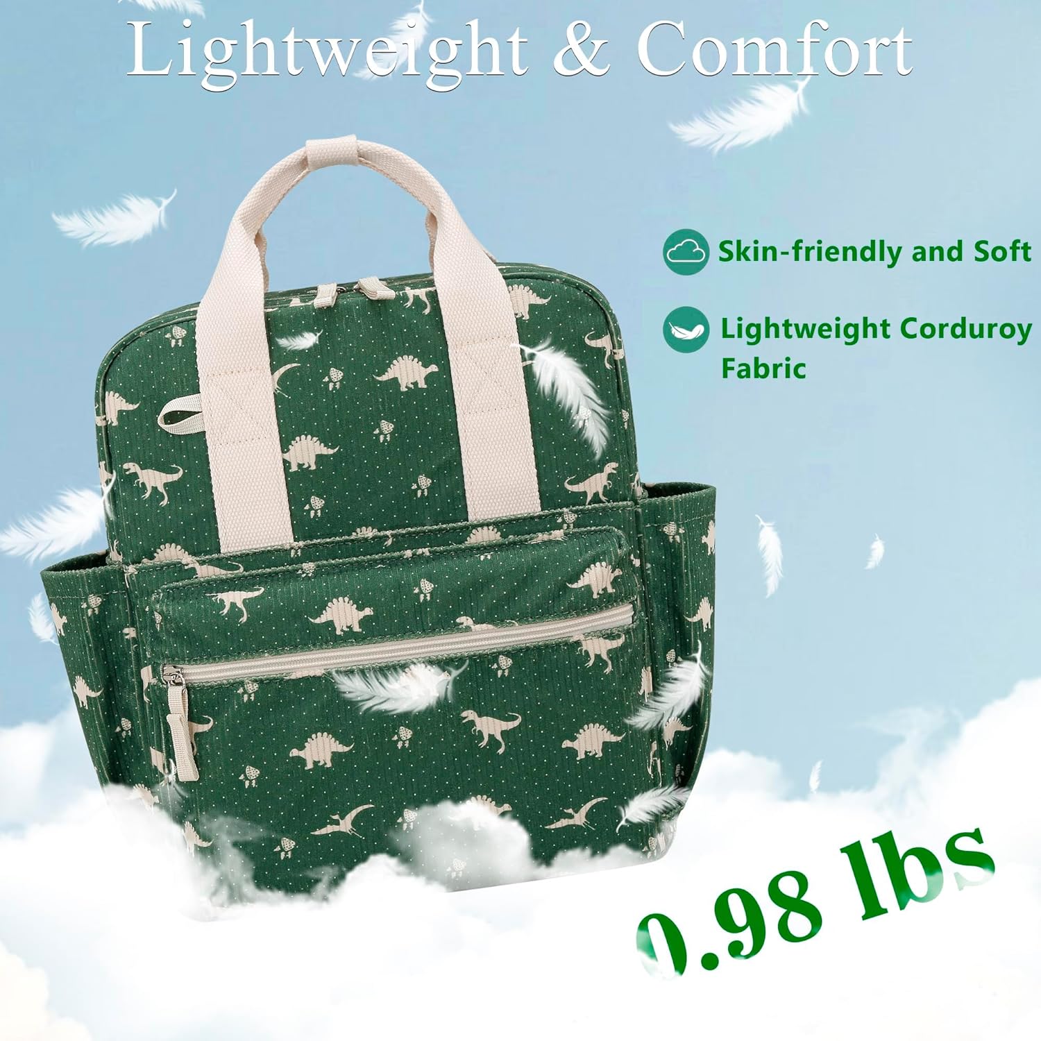 Corduroy Toddler Backpack for Boys - Kids Preschool Backpack for Girls Ages 3-8 Kindergarten Backpacks Toddler Bookbag Daycare Bag with Chest Strap and Name Label (Small,Dinosaur) - Image 4