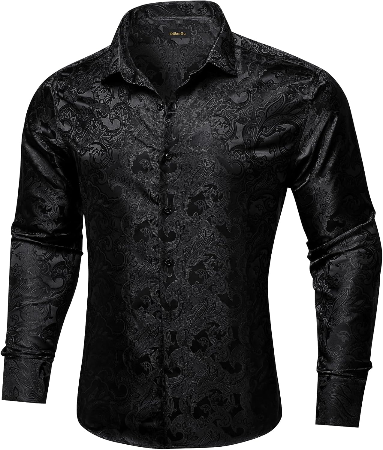 DiBanGu Men's Silk Paisley Dress Shirt Formal Long Sleeve Button-Down Casual Shirts for Wedding Party - Image 3