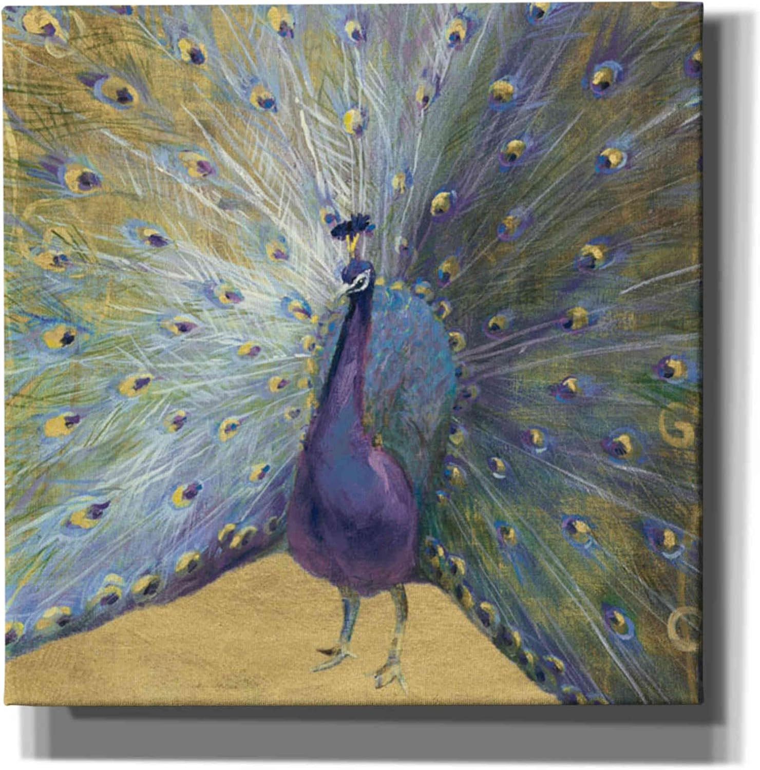 Epic Graffiti 'Purple And Gold Peacock' by Danhui Nai, Canvas Wall Art, 12"x12"