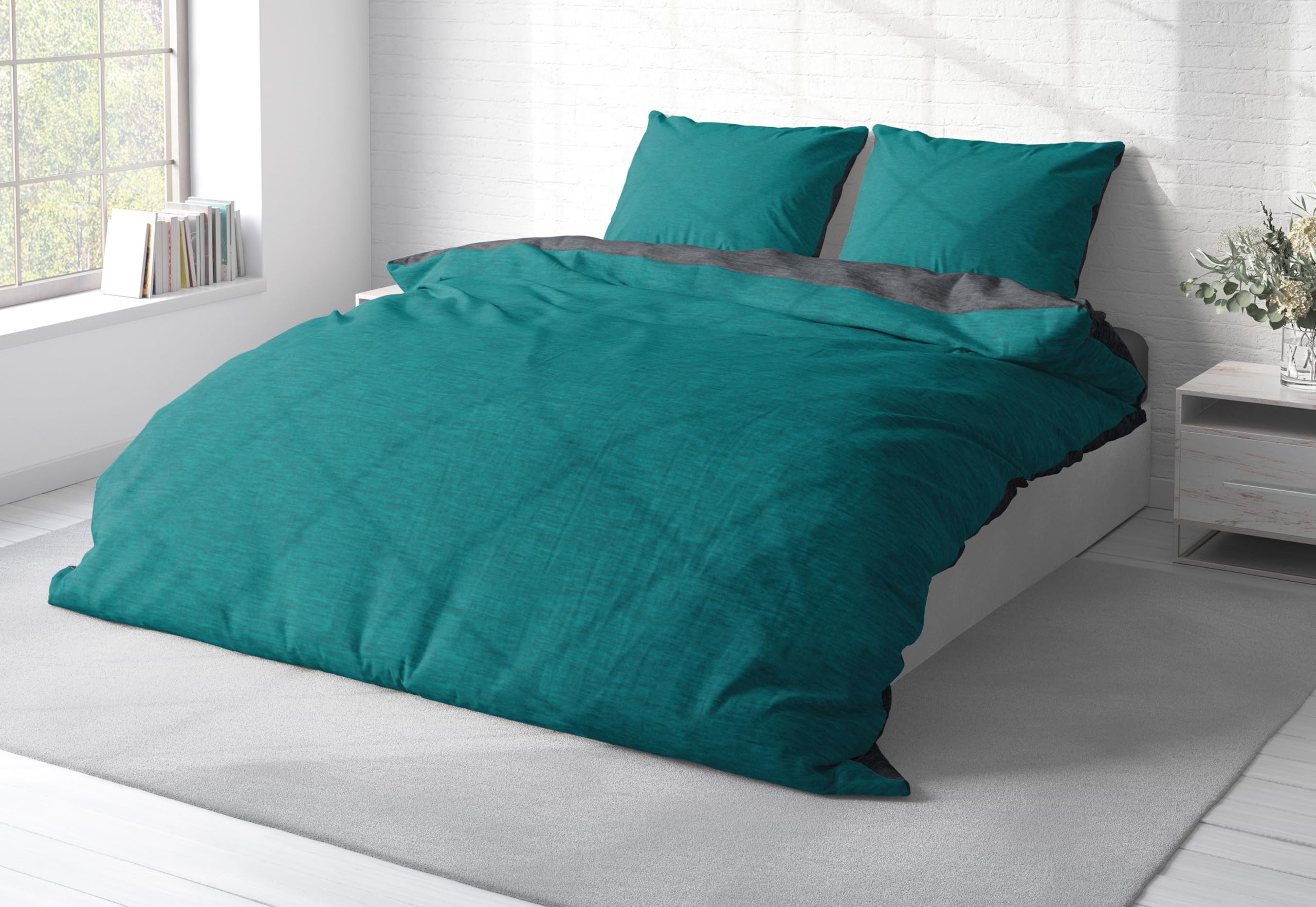 One-home Biber Bettwäsche 155x220 Cm - Sterne Design Blau Winter