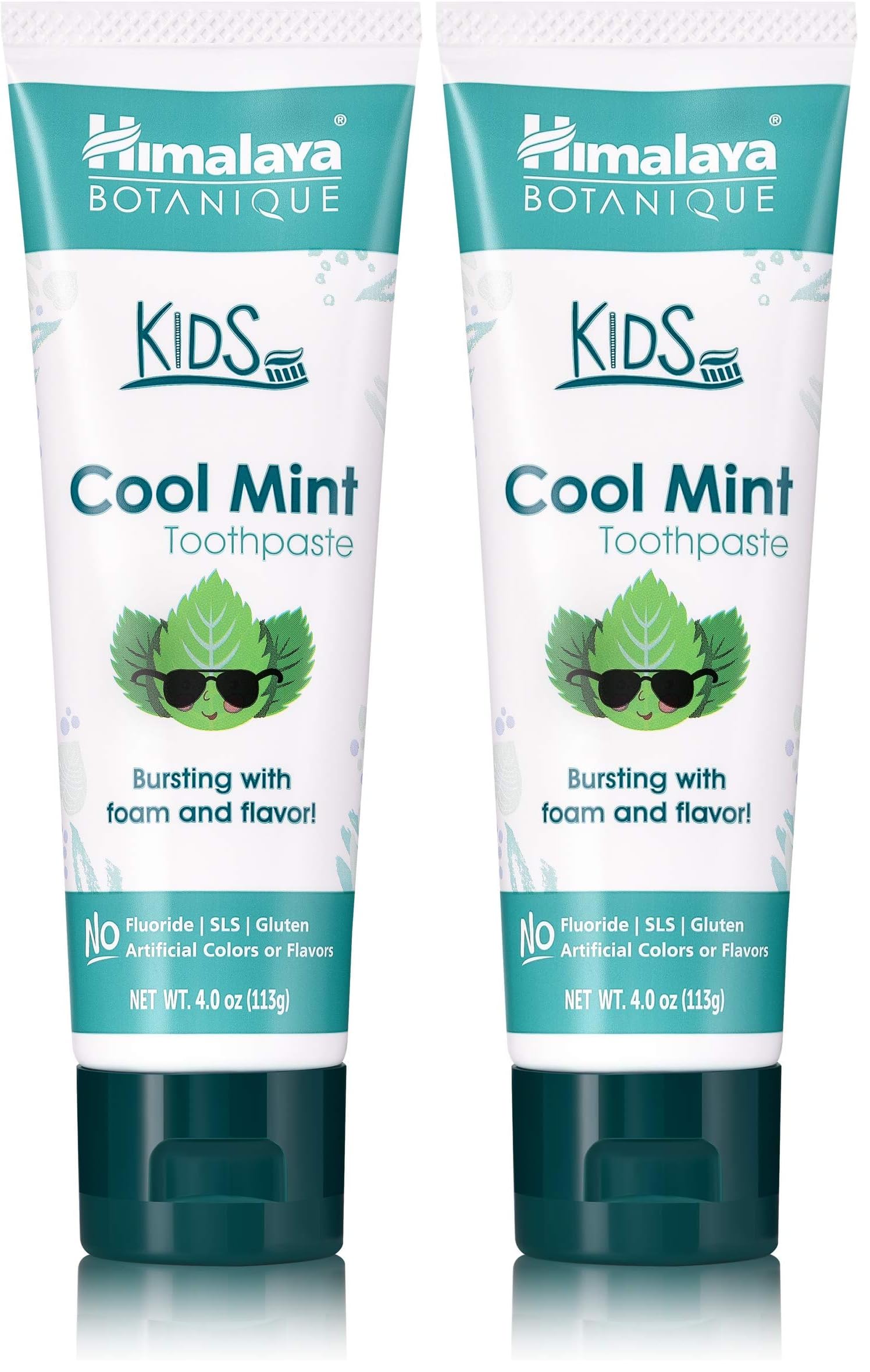 Himalaya Botanique Kids Toothpaste, Cool Mint, Fluoride_Free, Gentle, No Artificial Colors, SLS Free, Gluten_Free, Cruelty Free, Vegan, Foaming, 4 Oz, (Pack of 2)