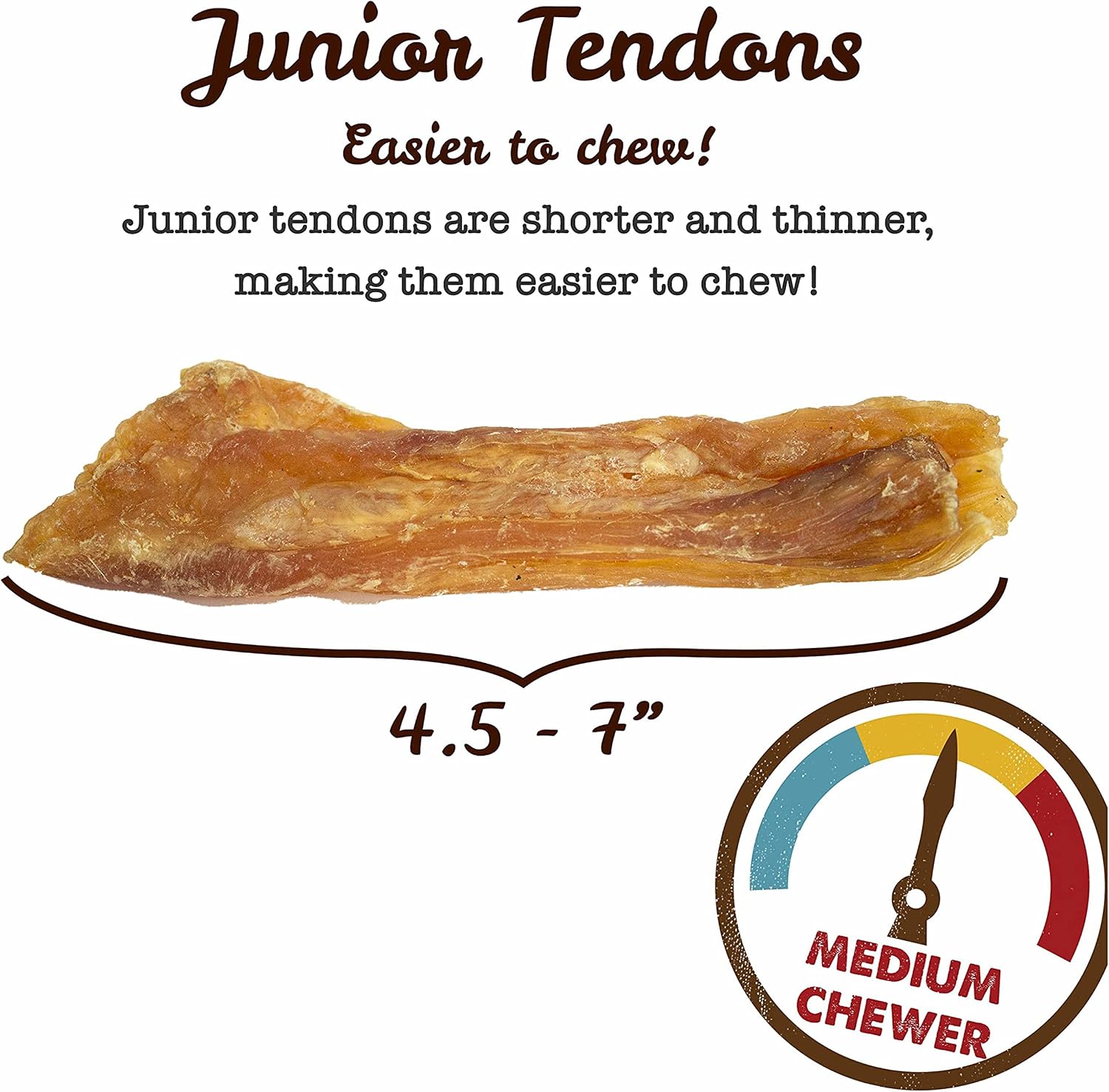 Downtown Pet Supply USA Sourced 4" - 7" Junior, 5 Pack Beef Tendons for Dogs - Rawhide Free Dog Chews Long Lasting and Non-Splintering - Single Ingredient, Nutrient-Rich Tendon Chews for Dogs