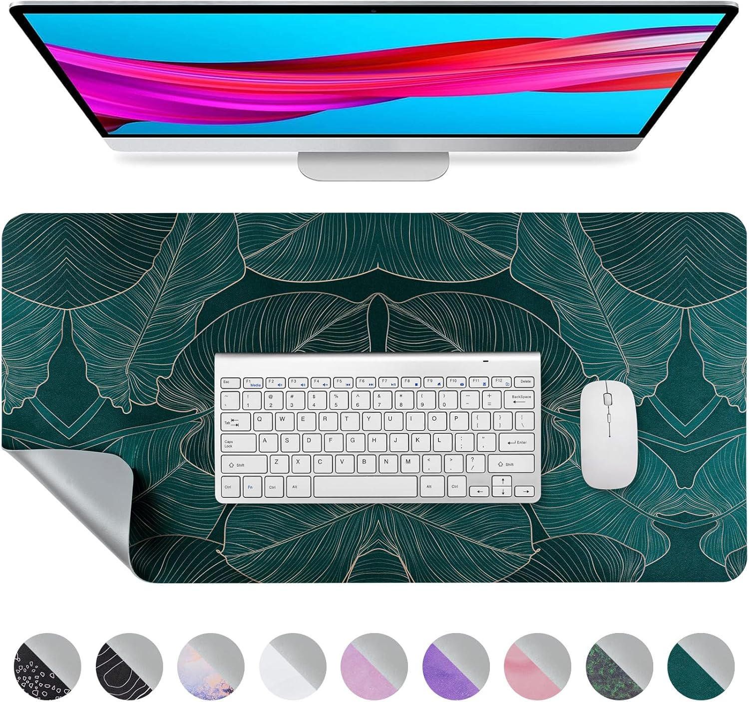 Amazon.com : Laokiiy Desk Mat, Desk Pad Dual Leather Sided Desktop Mat ...