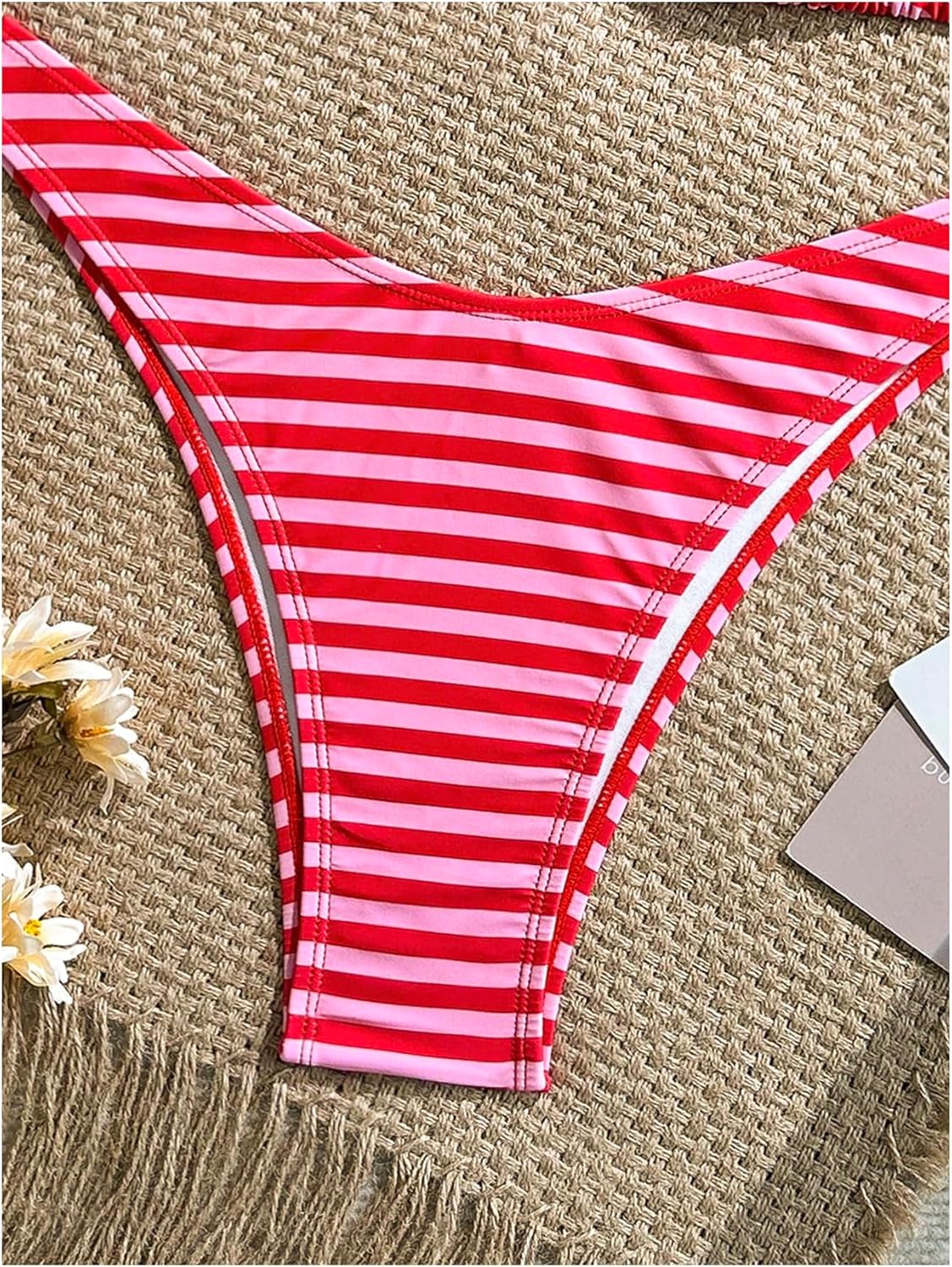 WDIRARA Women's Striped Bikini Sets Halter Thong Swimsuit 2 Piece Bathing Suit - Image 5