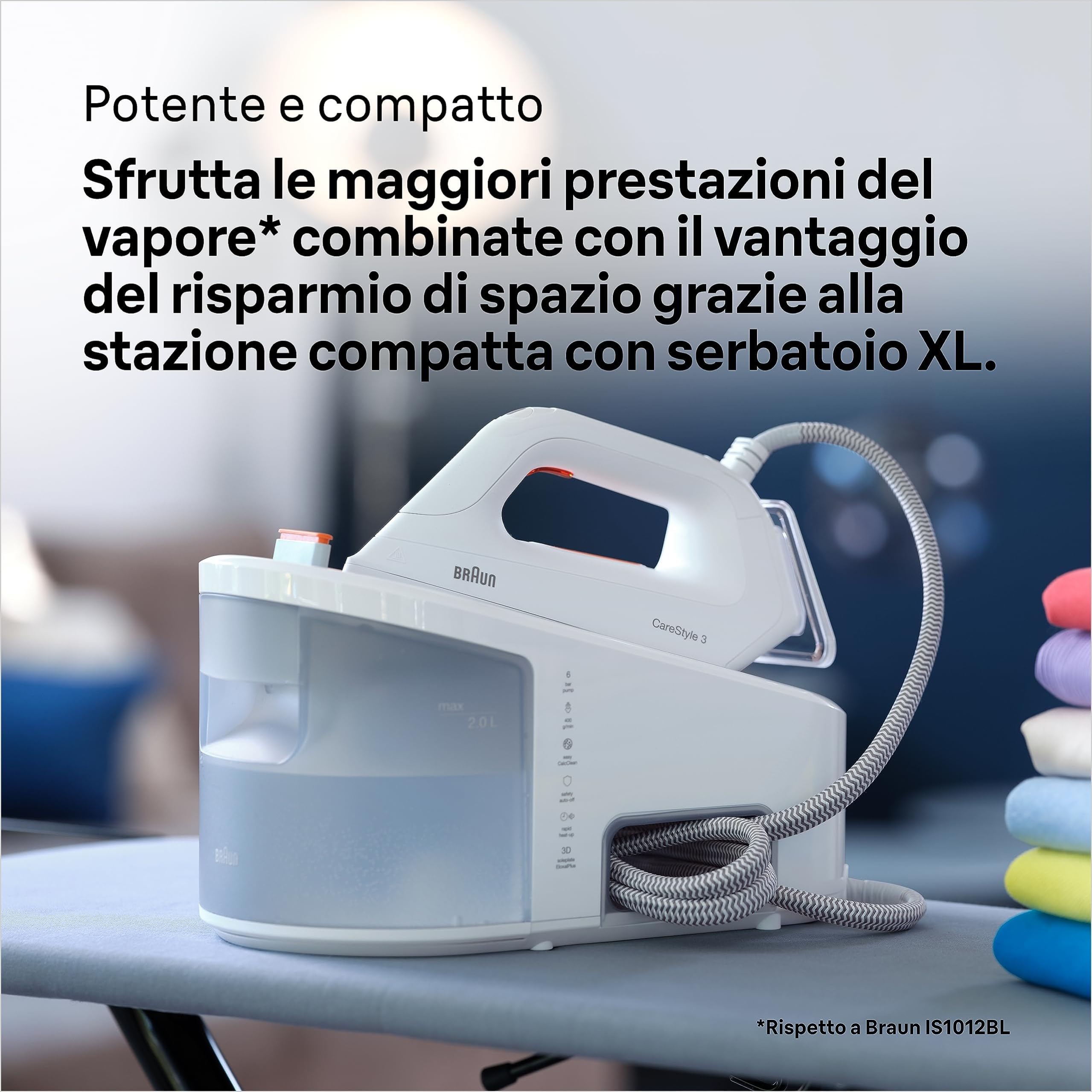 Braun CareStyle 3 – Sistema Stirante a Vapore con Caldaia, Ferro da Stiro con Vapore Potente, Piastra FreeGlide 3D, Serbatoio XL 1,7 L, Funzioni Antigoccia e Verticale, Bianco (IS3132WH)