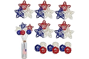 24 Pcs 4th of July Star Rattan Balls Decoration