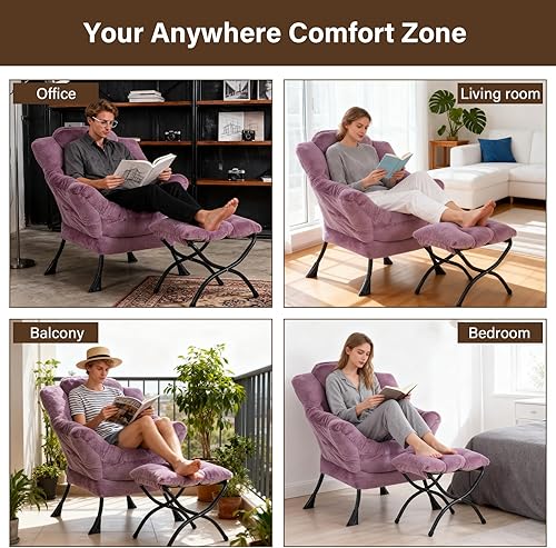 Miniatura 210 de Welnow Silla Lazy con otomana, moderna silla de descanso con reposabrazos y un bolsillo lateral, sillón para sofá de ocio, sillón de lectura