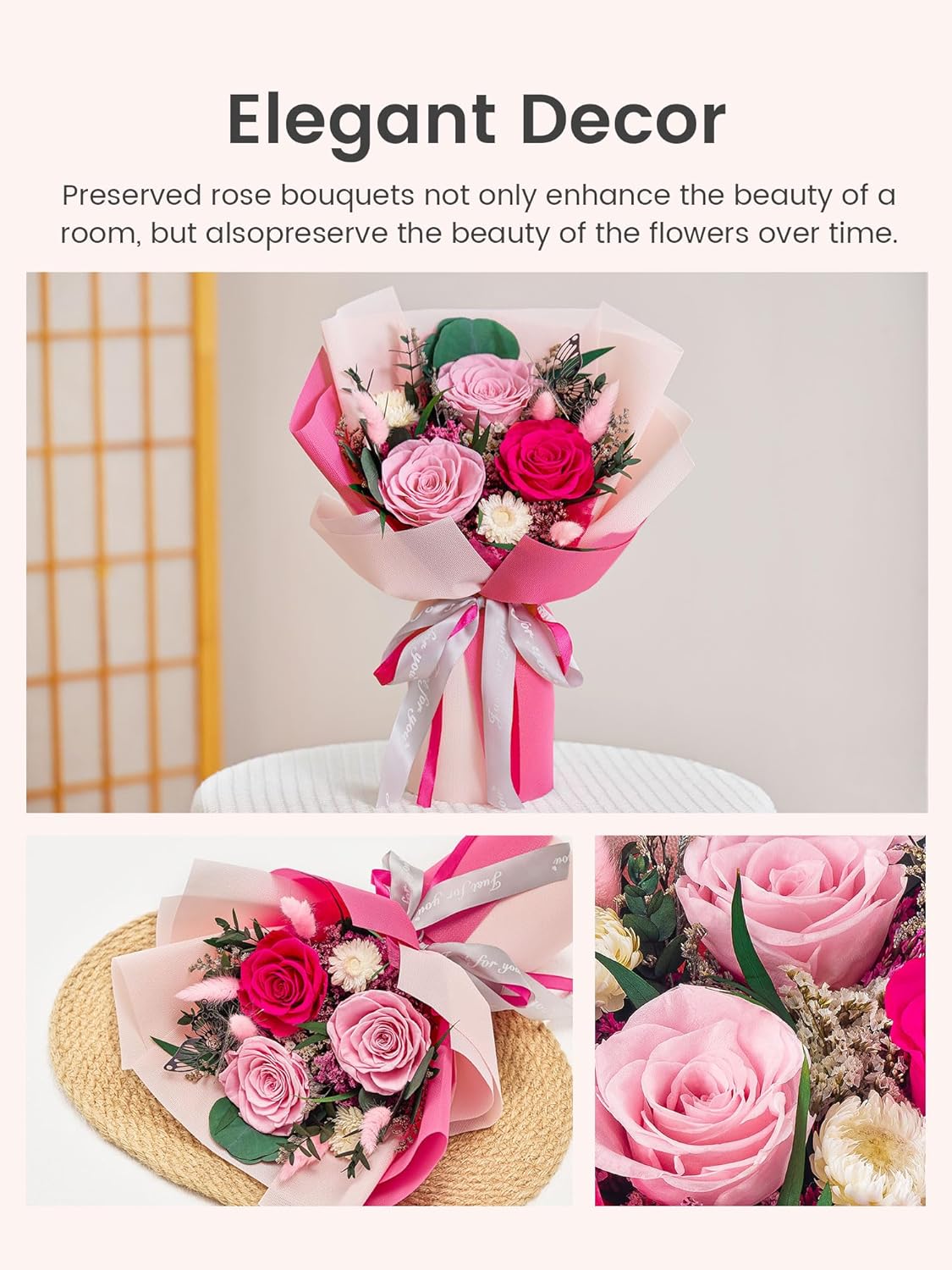 Polylove Flowers for Delivery Prime Forever Flowers Bouquet Preserved Roses Bouquet Flower Gift for Women Wife Mother Day Graduation Birthday (Hot Pink, Small) - Image 5