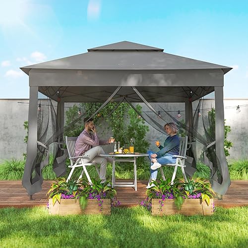 Miniatura 6 de Outsunny Toldo Emergente de 11 x 11 pies, refugio de glorieta para patio al aire libre con red de cremallera extraíble, carpa instantánea para