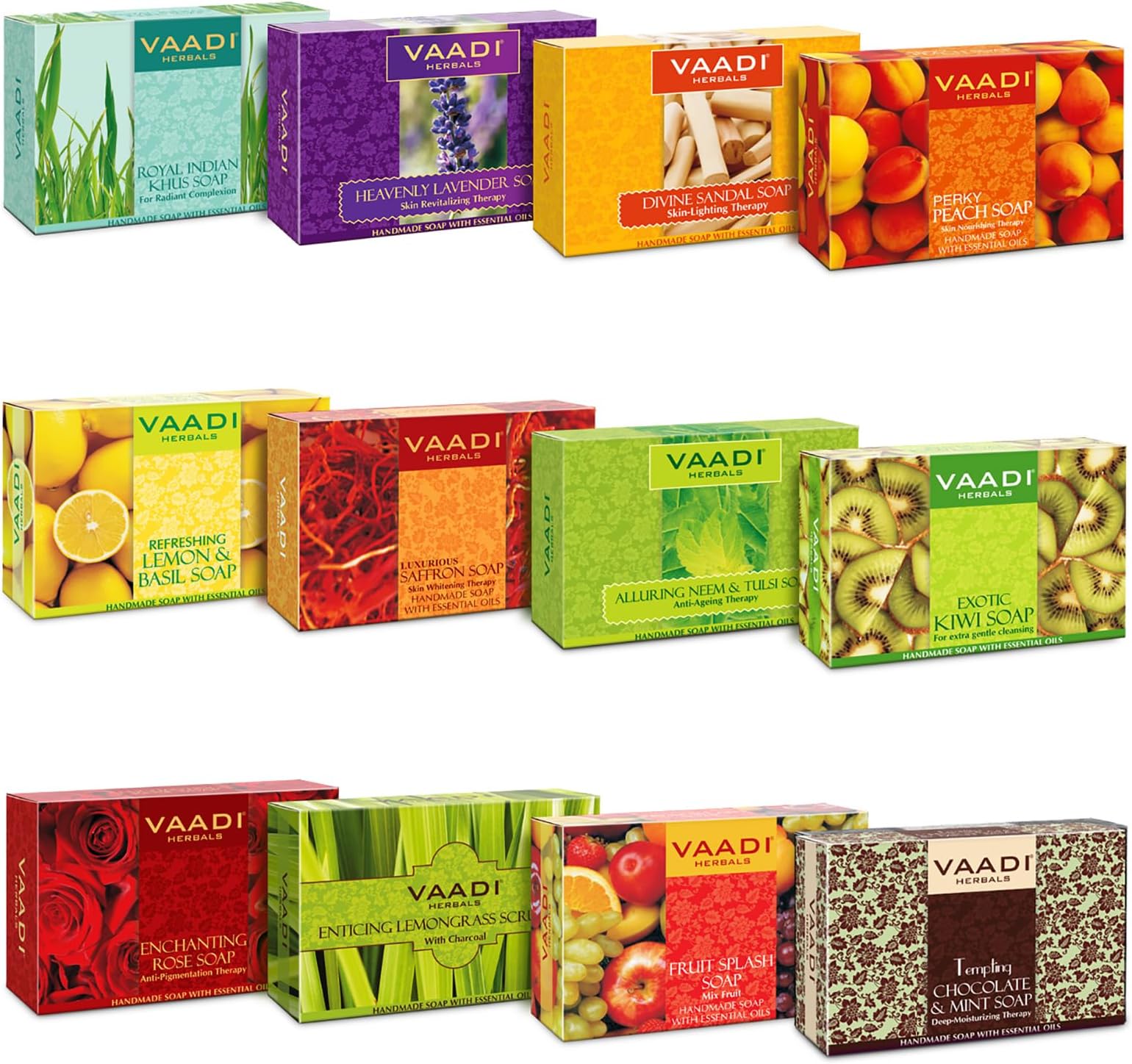 VAADI HERBALS Assorted Luxurious Handmade Soaps, 75 g, Pack of 12