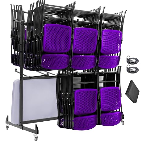 Life Finds Folding Chair and Table Mobile Cart with Outdoor Cover and Straps, 84 Count Dual Sided Chair Storage with Adjustable Lower Rack and Swivel Casters, Black, LF-FTCC02