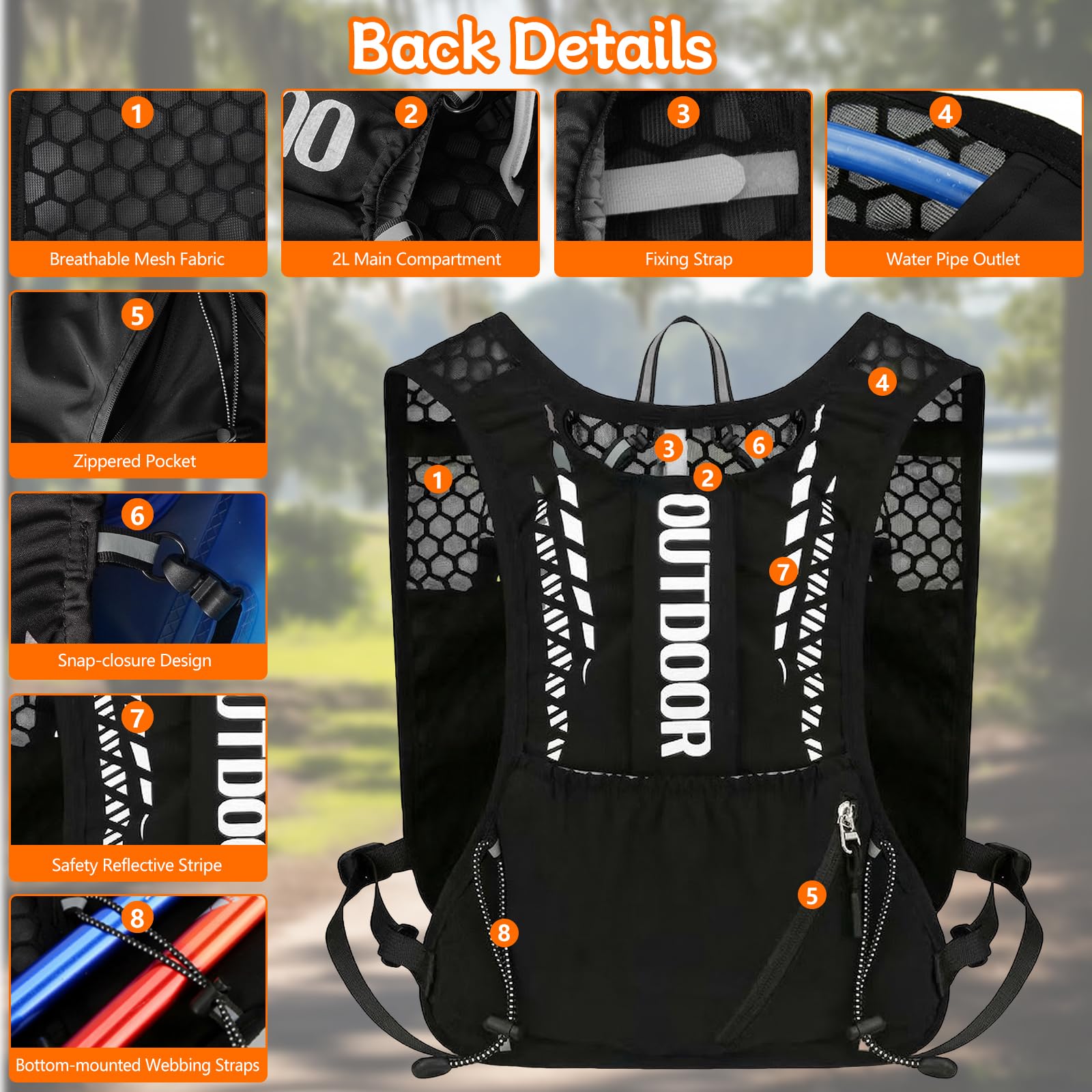 Chaleco Running, Mochila de Correr para Hombre y Mujer, Mochila Hidratación Ligero con Bolsa Agua 2L & Botella 500ml, Chaleco Hidratación Trail para Correr Trail Marathoner Running