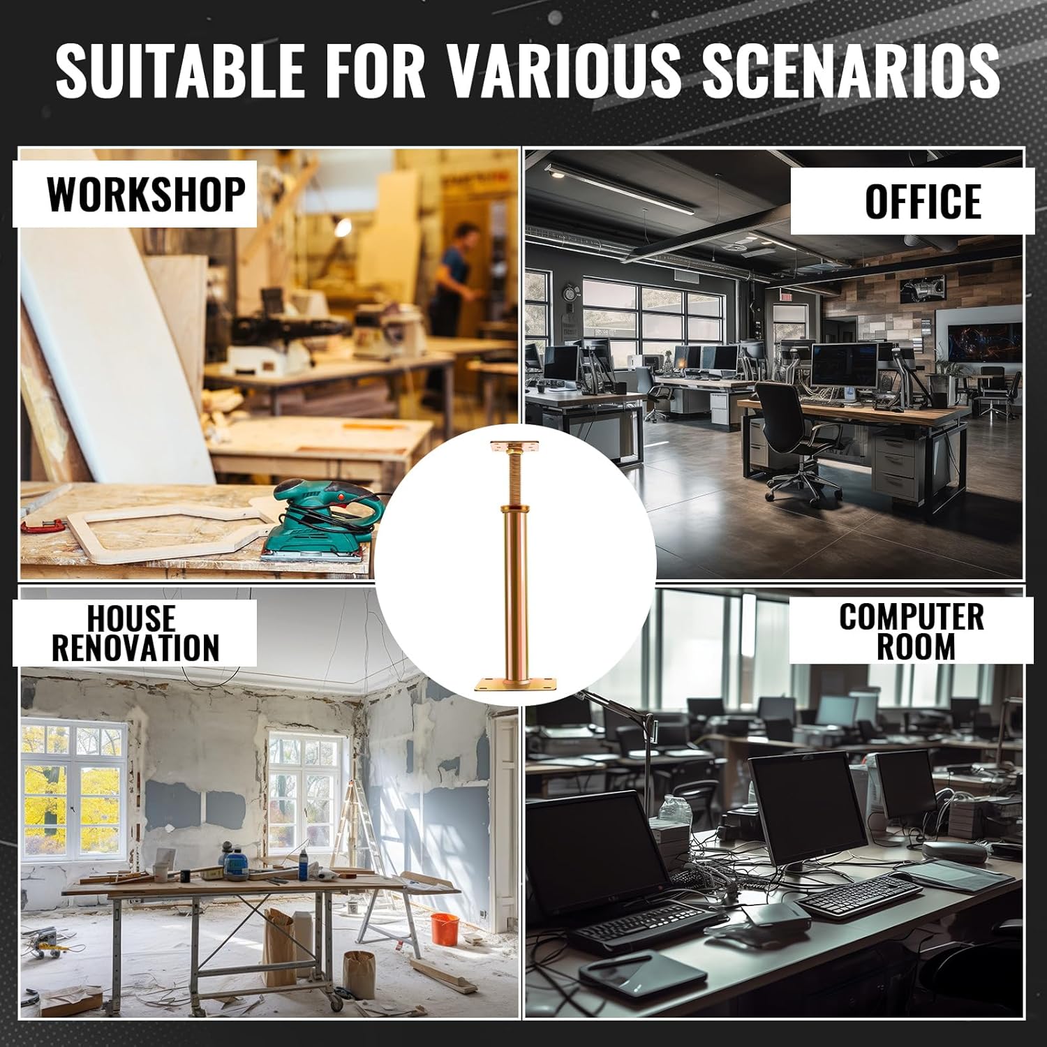 4 Pcs House Floor Jacks Post Pole for Leveling, 11.8" - 15.2" Height Range, Temporary Support Lifting Basement Joist Adjustment Min and Max Height Capacity, Galvanized