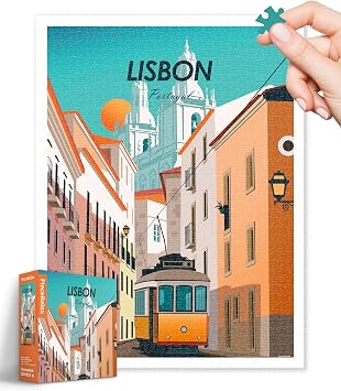 PieceRelax ألغاز منشار بلاستيكي للبالغين 1200 قطعة استوديو Inception - World Travel - Lisbon الأكثر إرضاءً لألعاب الطاولة والهدايا لا يلزم وجود حصيرة ألغاز [H3504]