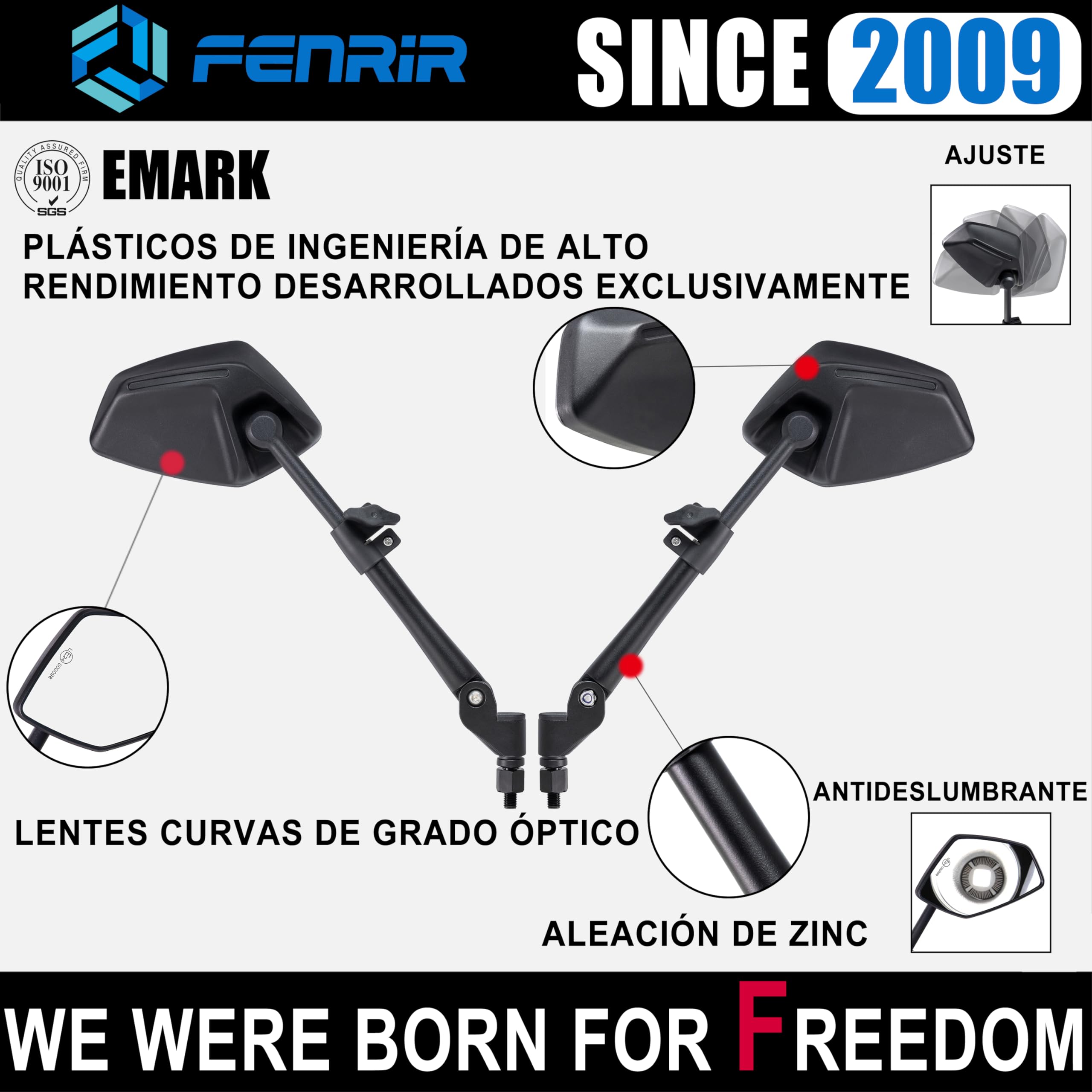 FENRIR Homologados Espejos Moto Retrovisores Indestructibles Función Plegable Antirreflejantes Lentes Curvos Antivibración Ajustables compatibles con los Off-road Enduro Adventure Tourer (801-0118)