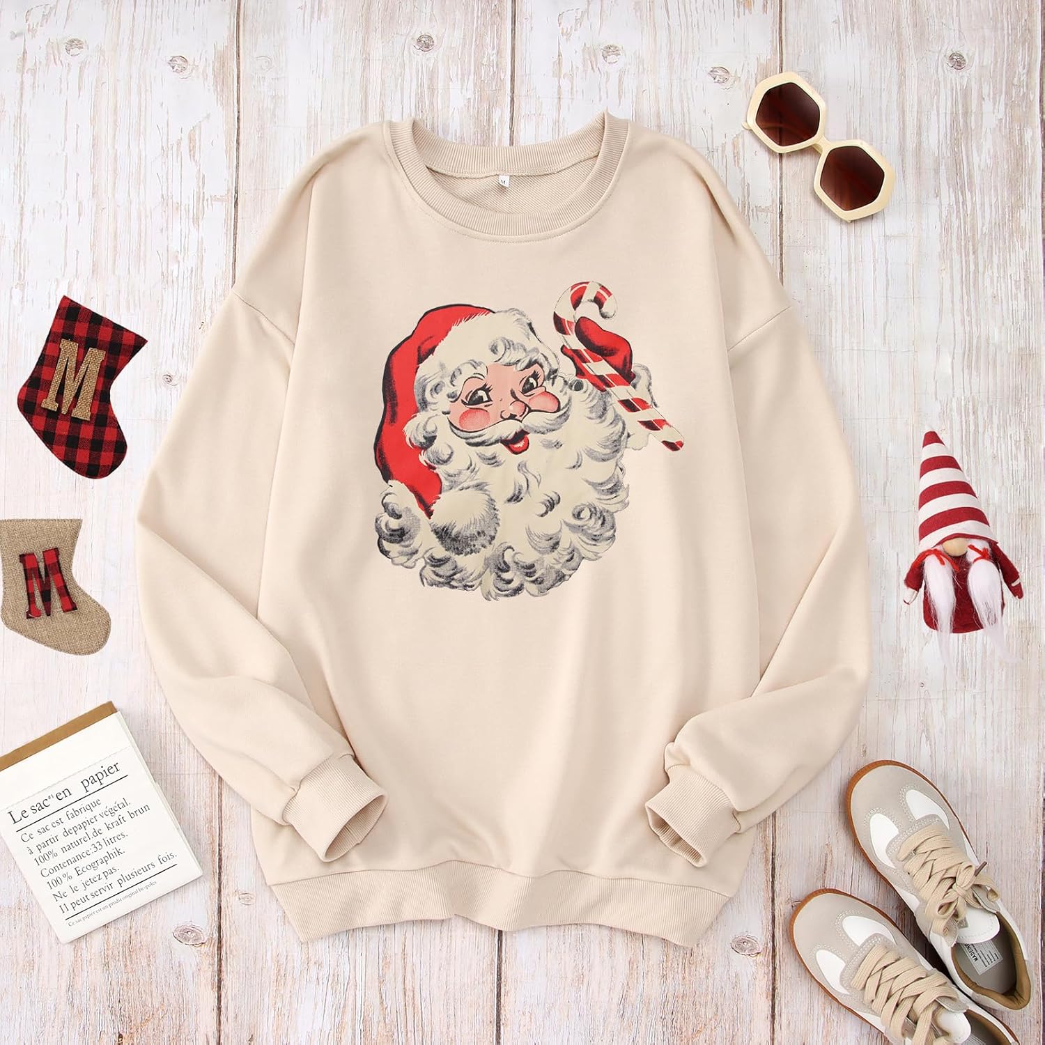 IZYJOY Women Christmas Santa Sweatshirt Retro Santa Claus Pullover Oversized Top Crewneck Long Sleeve Xmas Vacation Sweaters - Image 4