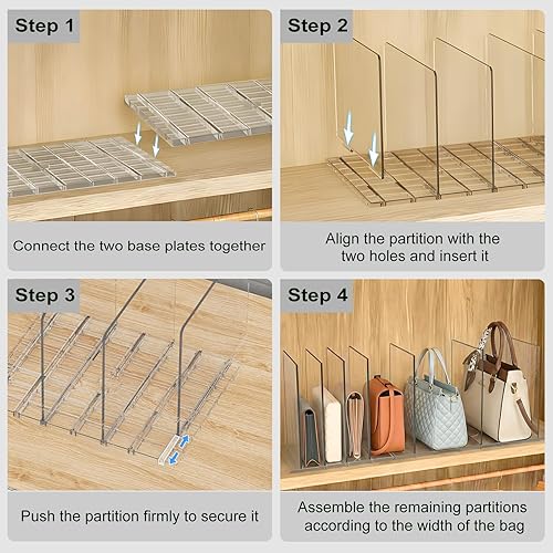 Miniatura 7 de Bag & Purse Organizer for Closet: Adjustable Clear Handbag Storage Shelf - Plastic Clutch Dividers for Closet Organizers and Storage - Keep Carteras