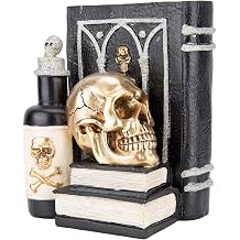 Halloween Resin Skull Heads with Books Black Figurines Indoor Decorations | Books Statue Skull Head Sculptures for Home Room Tabletop Fireplace Study Room Bookstore Halloween Party or Gift