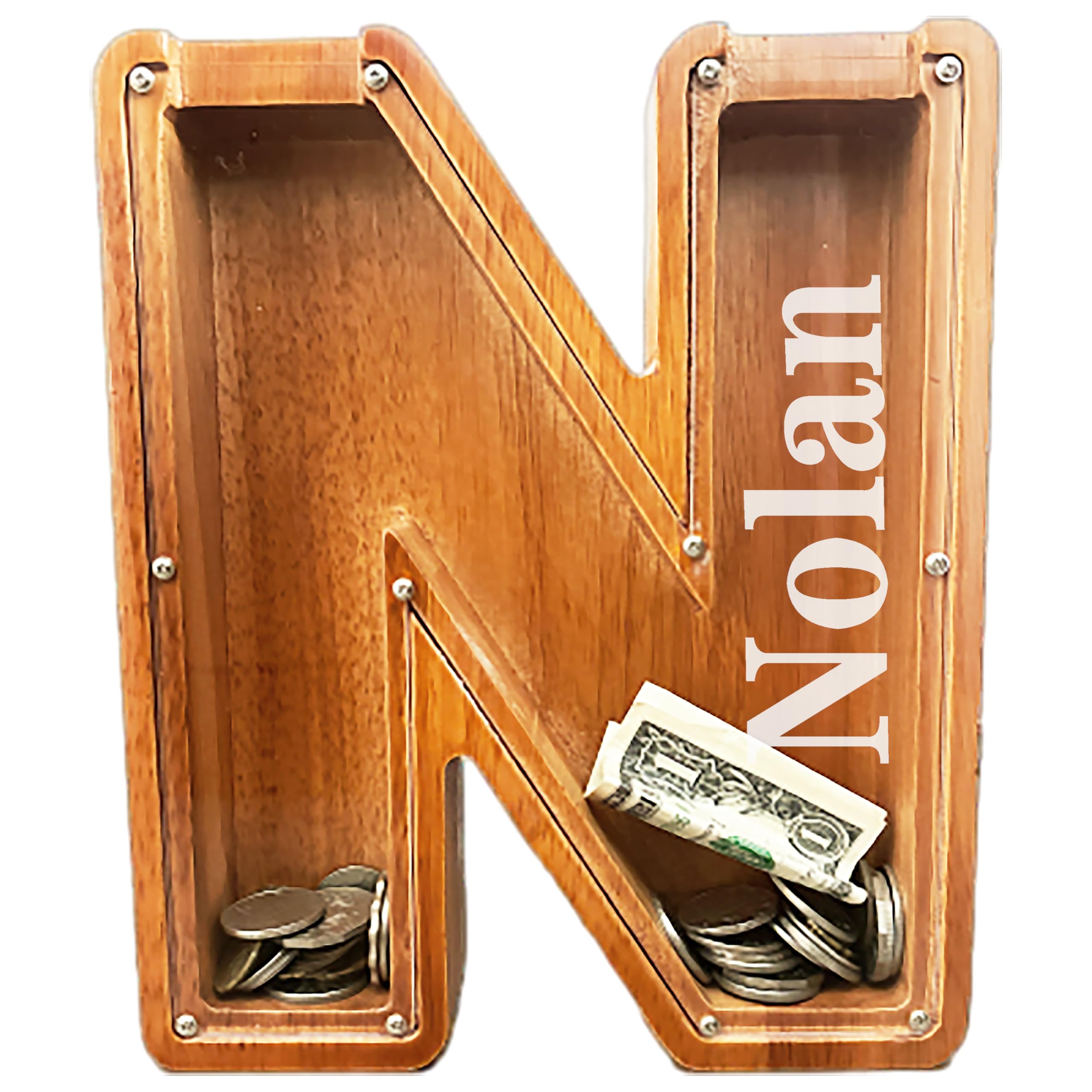 Personalized Large Wooden Letter Piggy Bank, Coin Bank, Custom Piggy Bank with Custom Name, Can be Used as Christmas, Birthday Gifts…