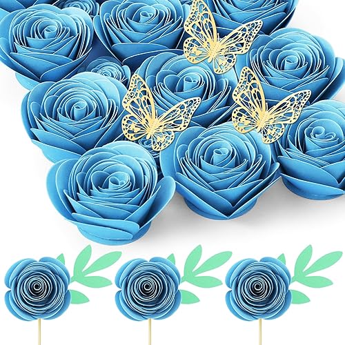 Flores artificiales de rosas azules, mini flores de papel, manualidades, decoración de regalo para marco de caja de sombra personalizada, tapa de