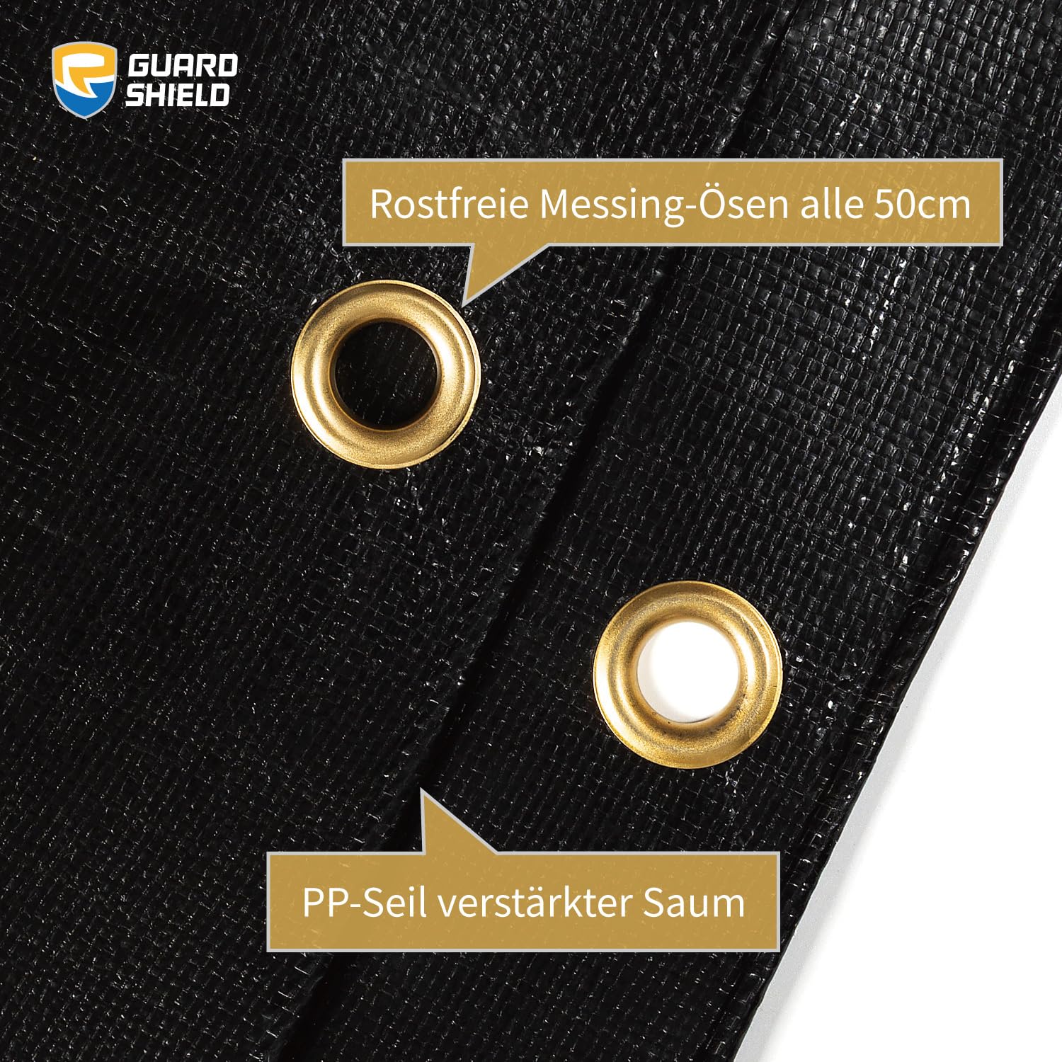 GUARD SHIELD Abdeckplane Wasserdicht mit Ösen 3m x 4m Schwarz Multifunktionale Polyester-Plane 260g/㎡ Reißfest, UV-stabilisiert, Reißfest Beidseitig Beschichtet