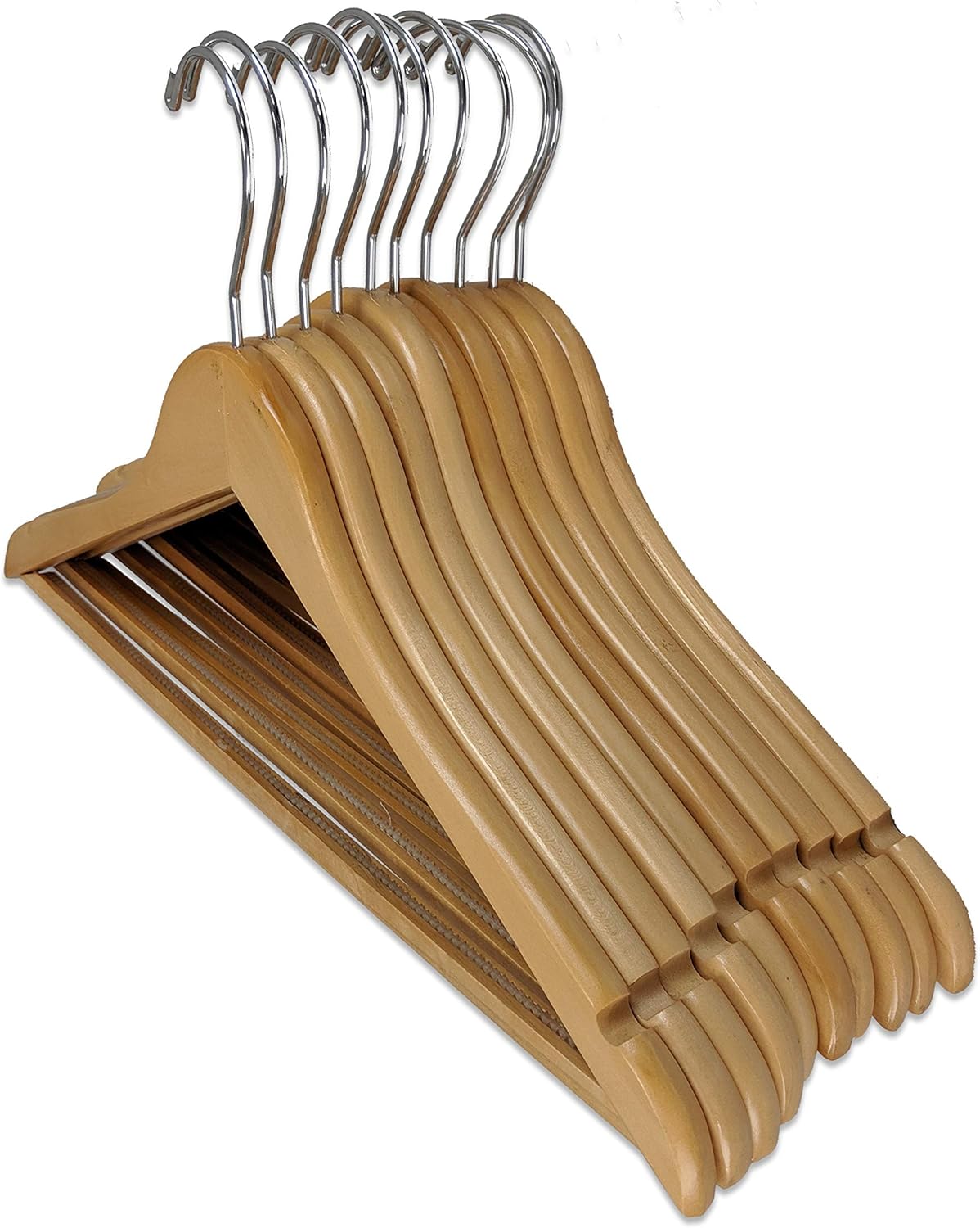 Pillowtex Wood Suit Clothes Closet Hanger w/Non-Slip Bar - Set of 20 Natural Finish Hangers