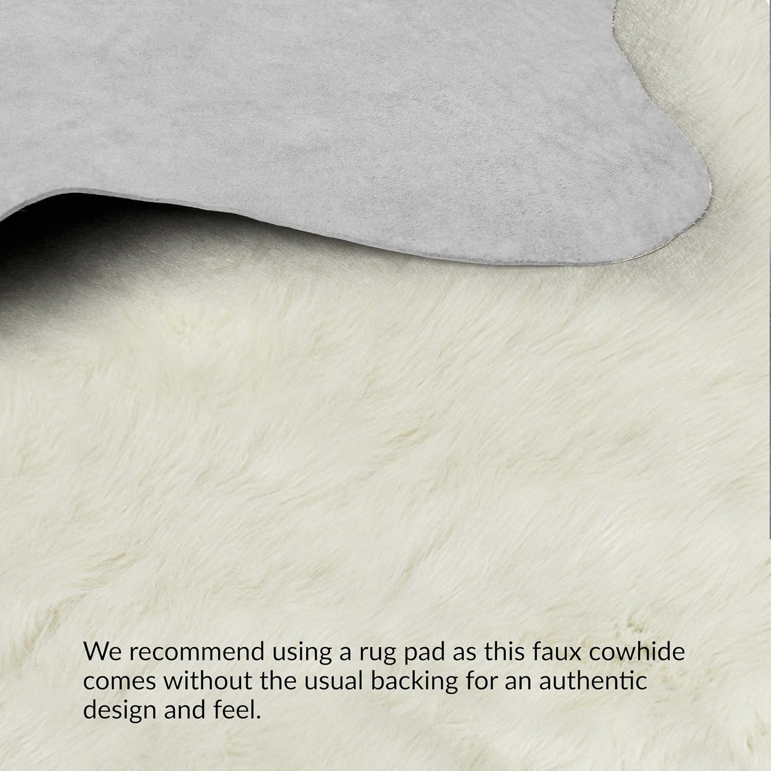 Luxe Faux Cowhide Rug for Rustic and Western Decor | Low Pile Faux Fur Rug with Off White Cow Print | Cruelty-Free Fade Resistant Living Room Rugs | 4-1/4 x 5 ft