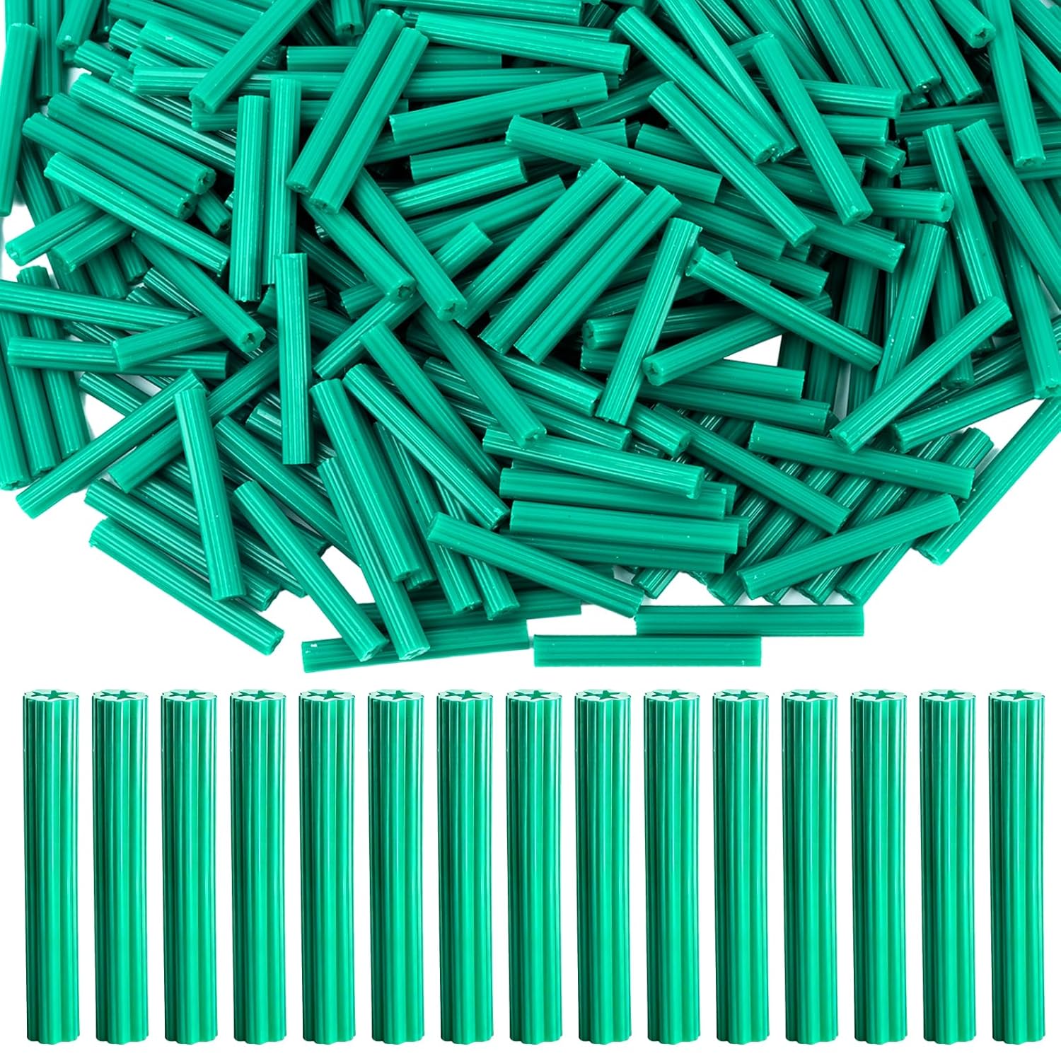 Supkiir 1000 Pack Green Plastic Expanding Screw Anchors for Drywall, Concrete, Hollow Walls - 1/4" Hole, 7x50mm Wall Anchors