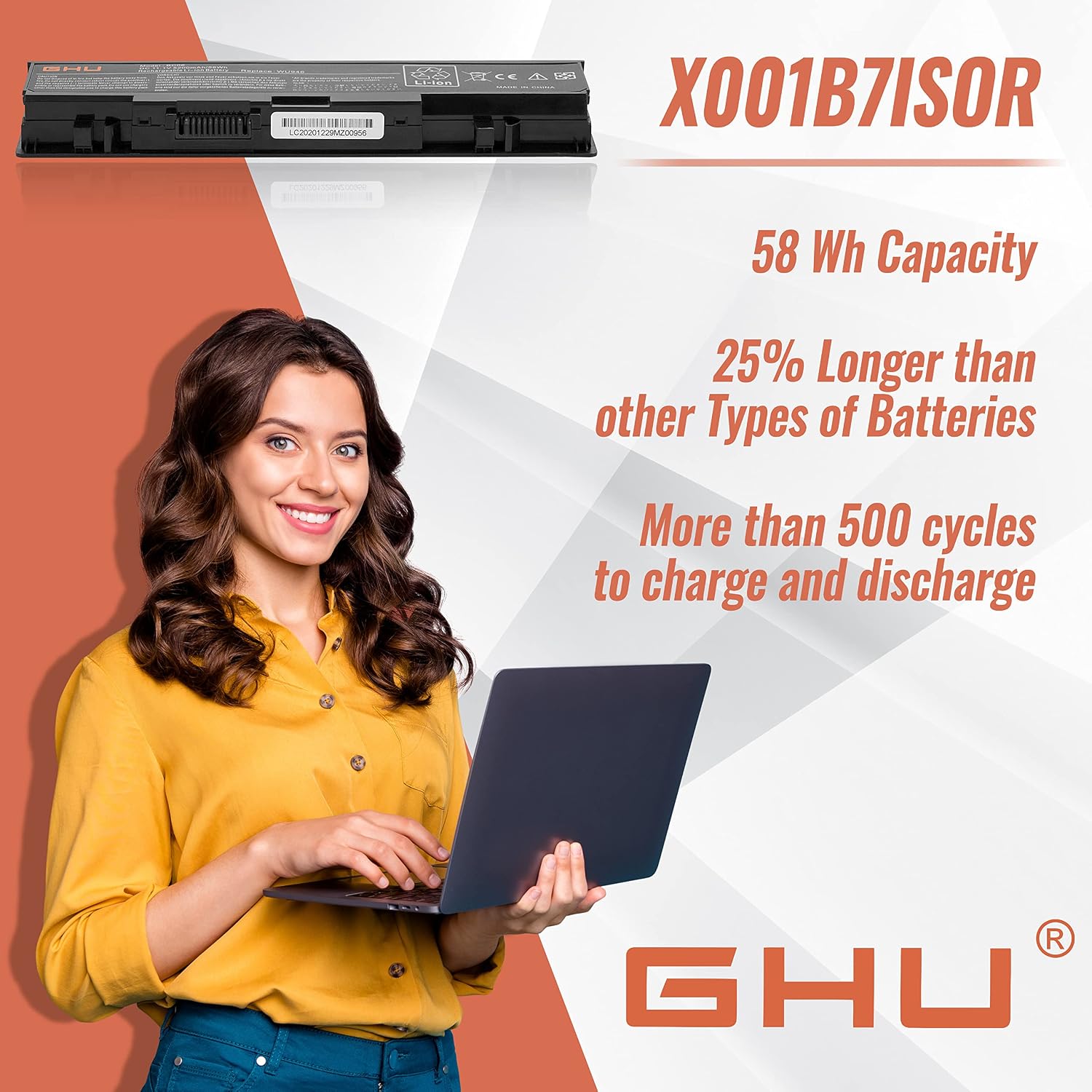 GHU WU946 Laptop Battery 58Wh Replacement for Dell Studio 1535 1536 1537 1555 1557 1558 PP33L PP39L, Compatible with WU965 WU960 KM958 312-0701