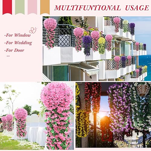 Miniatura 3 de Yuxung Paquete de 10 flores colgantes artificiales, plantas colgantes falsas, hiedra violeta, plantas colgantes falsas para pared, hogar, patio,