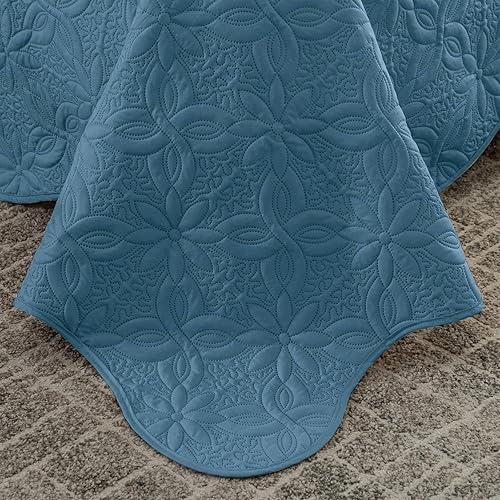 Miniatura 5 de Auemtyn Juego de edredón tamaño king de 3 piezas, colcha de verano suave y ligera, edredón reversible de microfibra para todas las estaciones, azul