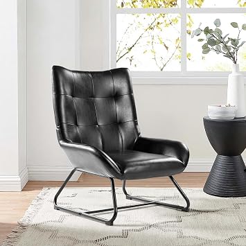Glitzhome PU Leather Armless Accent Chair, Upholstered High Backrest Living Room Side Chair with Metal Frame, Sofa Chair for Living Room Bedroom Office