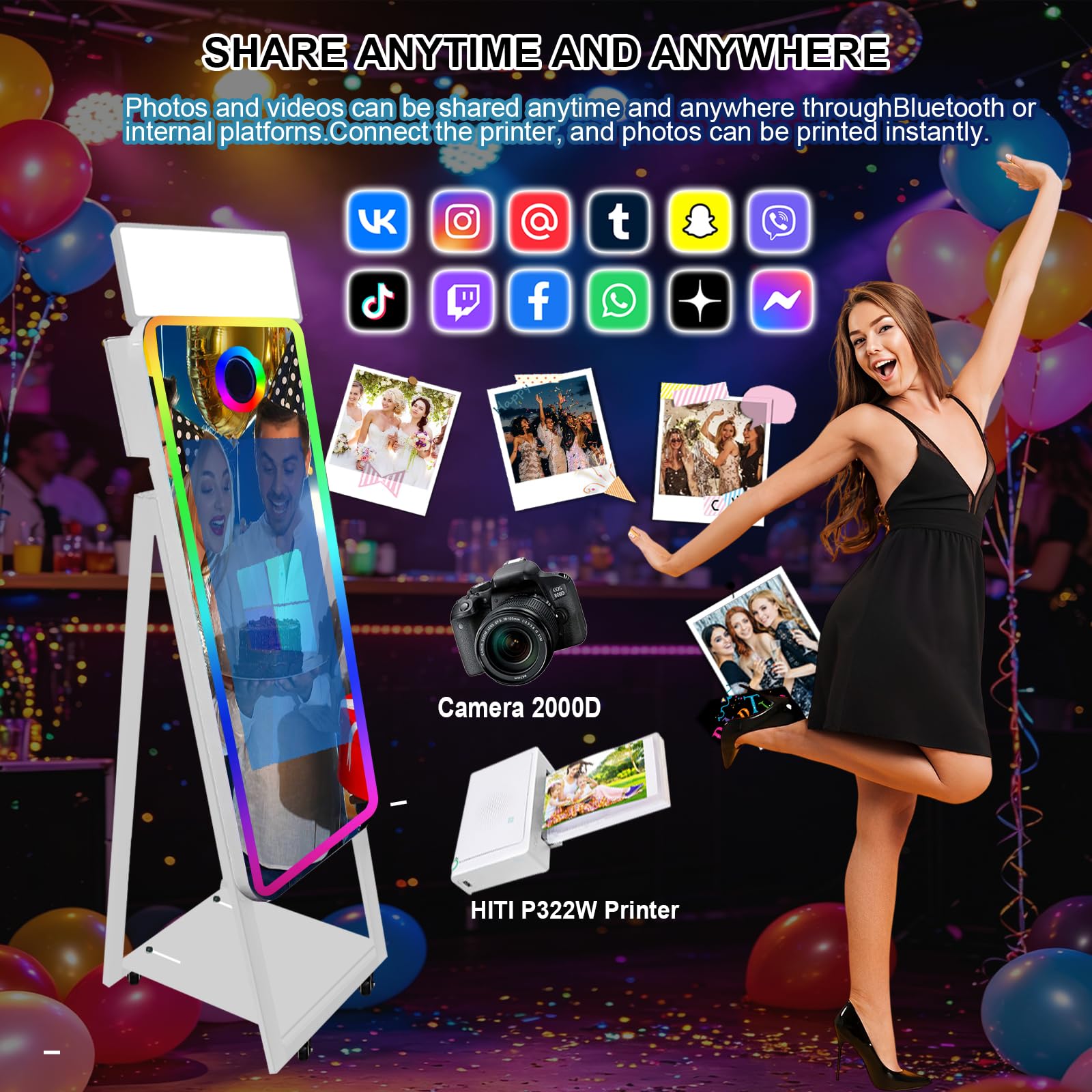 Cabina de fotos de espejo con pantalla táctil de 22 pulgadas, máquina de cabina de fotos réflex réflex digital de 40 pulgadas, máquina de fotos para bodas, fiestas, eventos (cabina de fotos