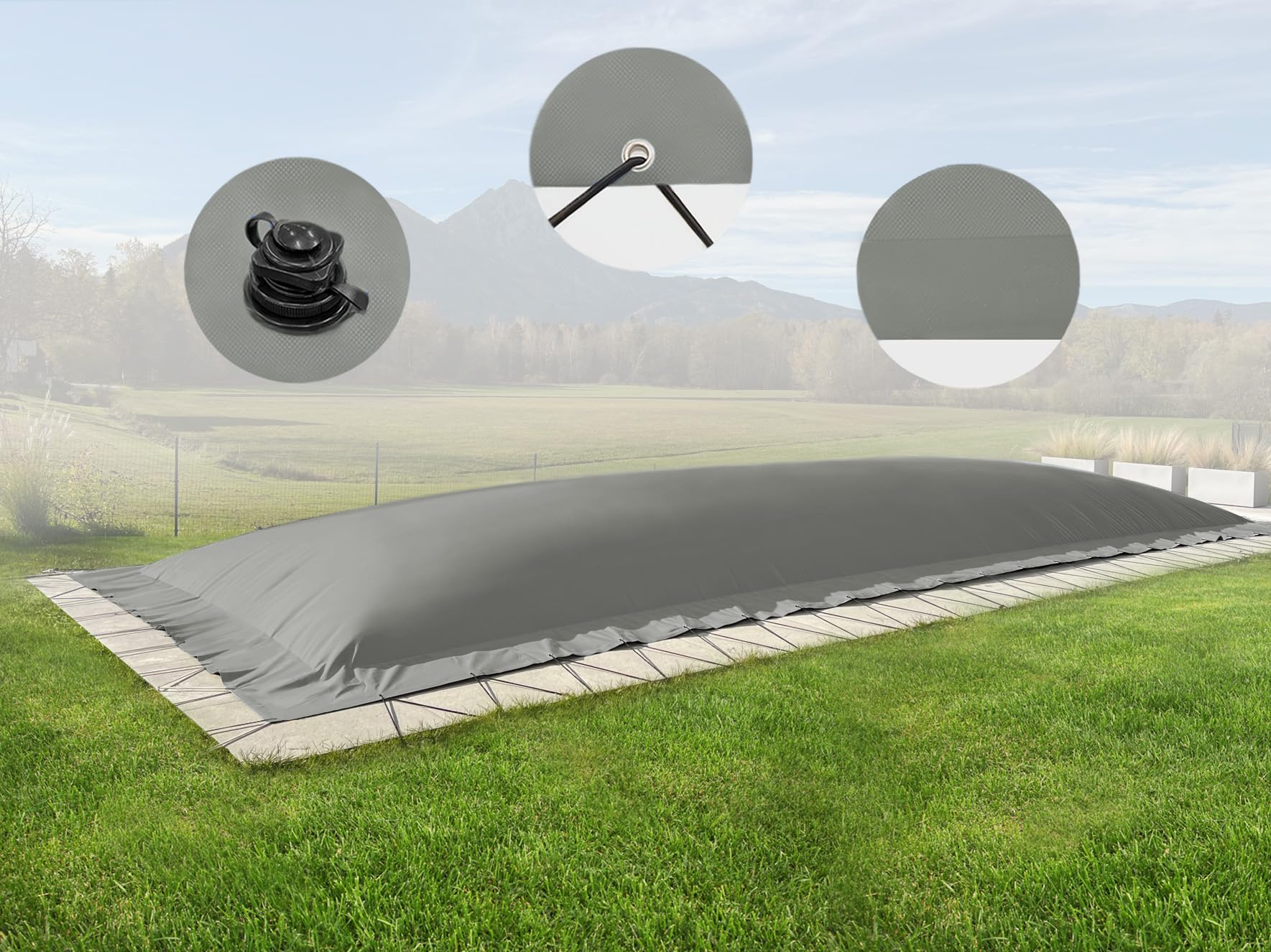 ANKO PLANEN Nadmuchiwana plandeka basenowa, prostokątna, zimowa osłona na basen, wysokiej jakości i wytrzymała AirDeluxe (ciemnoszara, 10 m x 5 m)