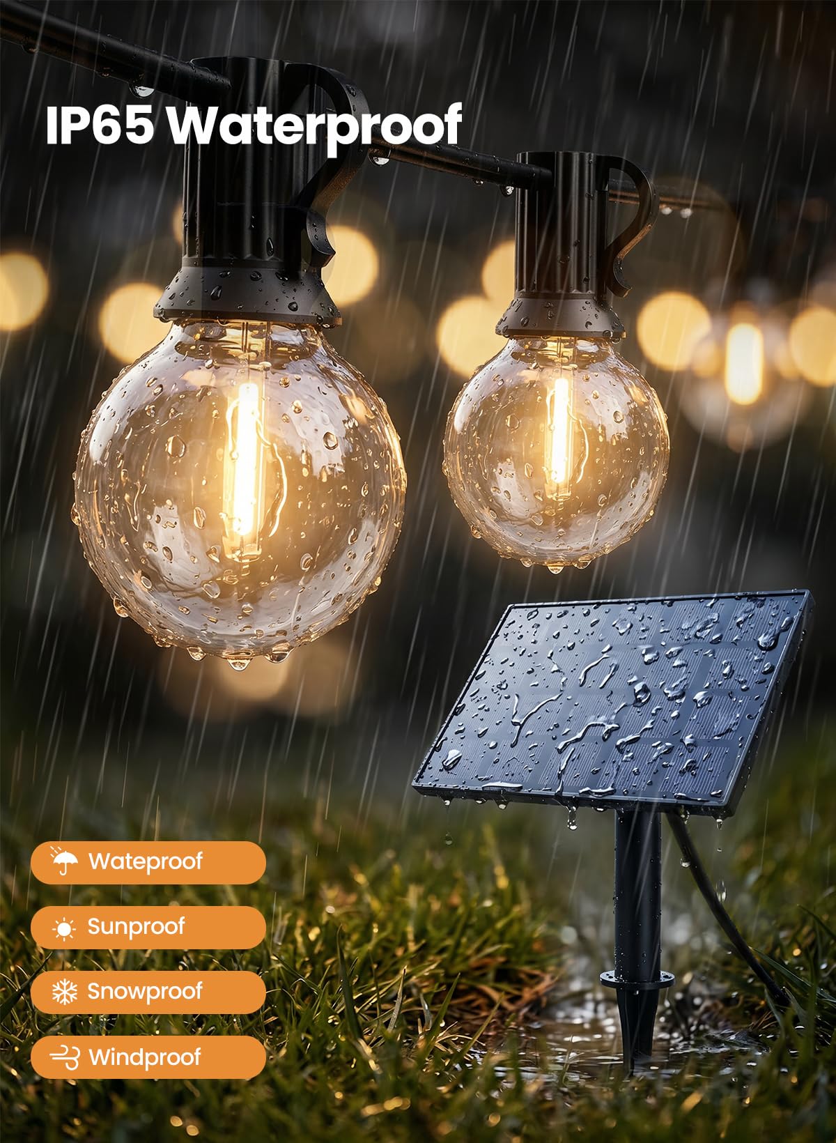 Bomcosy Catena luci solare 30M G40 IP44, 50+2 lampadine infrangibili