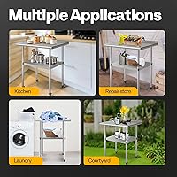 Vista 5 de VIVOHOME Mesa de trabajo de acero inoxidable de 24 x 18 pulgadas con protector contra salpicaduras, mesa comercial de preparación con ruedas