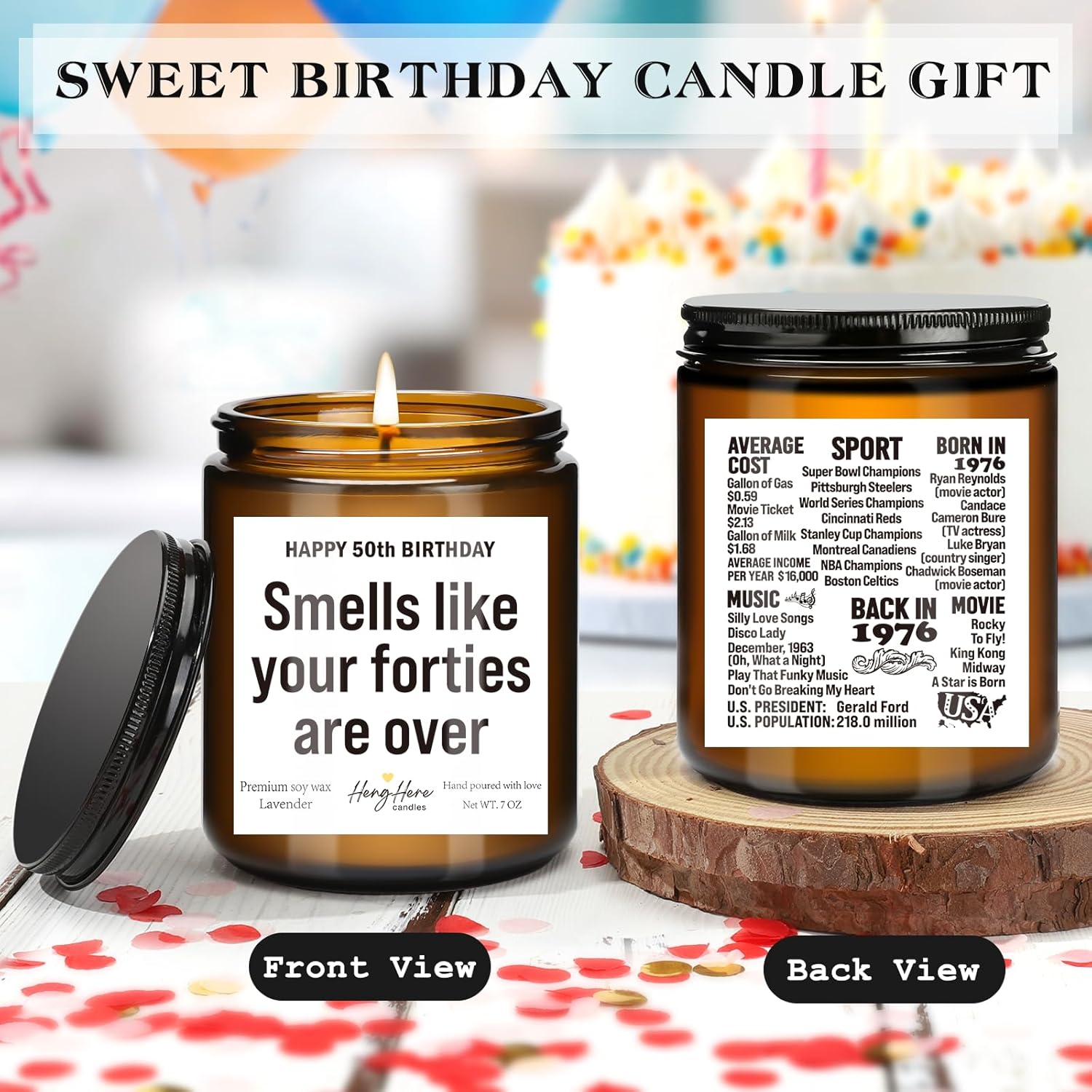 50th Birthday Gifts for Women Men, Happy 50th Gift for Her Him, 50 Years Old Birthday Scented Candles for Women Turning 50, Vintage 1976 Bday Candle - Image 3