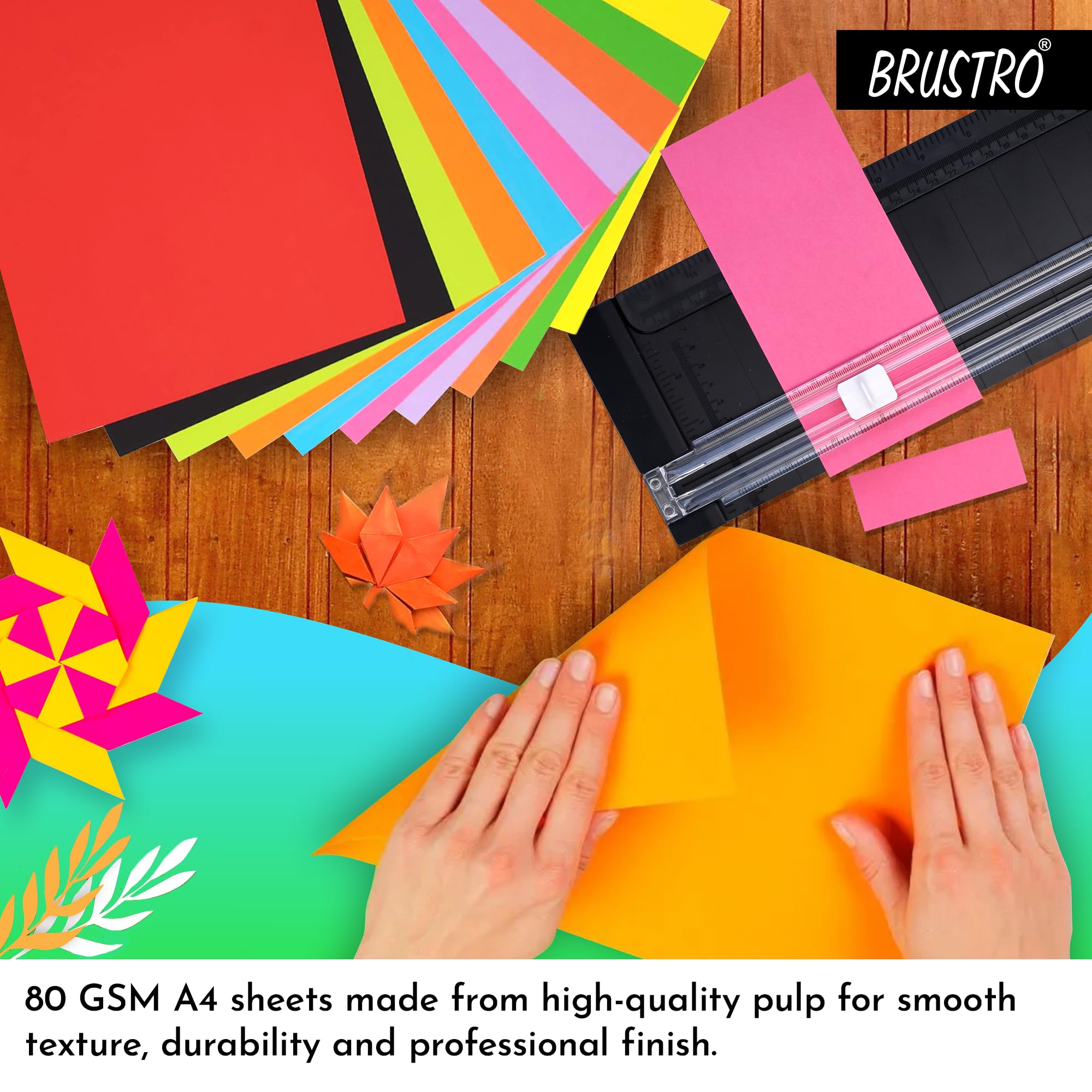 BRUSTRO Copytinta kolorowy papier rzemieślniczy, format A4, 80 g/m², czarny klosz, 60 arkuszy, dwustronnie kolorowy, idealny do origami, scrapbookingu, tworzenia kart, sztuki DIY i rzemiosła.
