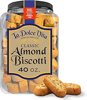 La Dolce Vita Classic Almond Italian Biscotti Cookie Snacks with Whole Almonds, 40 oz. Jar, 30 Servings (Pack of 1)