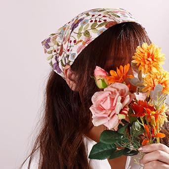 HOULIFE Cotton Bandana for Women, Large Floral Handkerchiefs Multi-purpose Headband Hair Neck Scarf 3PCS 19.7