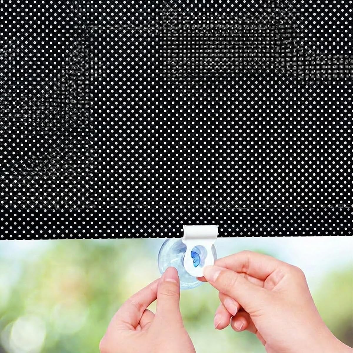 Suction Cup Retractable Roller Blinds, No Drill Suction Cup Sunshade Curtain, Retractable Roller Window Shades with Suction Cups for Kitchen Car Window(Black polka dots,60x200cm)