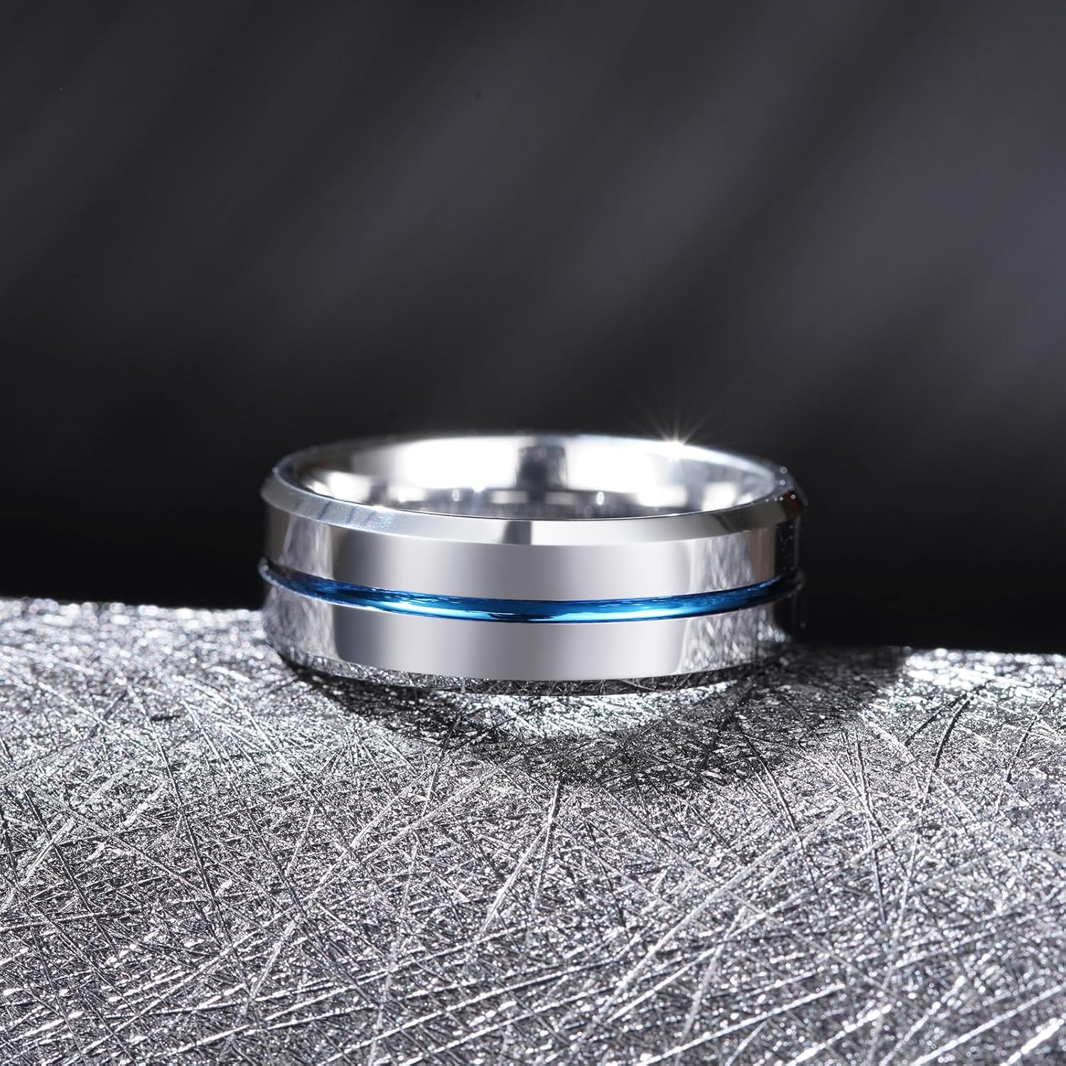 King Will Tungsten Rings for Men Two Tone Grooved Mens Wedding Band Cool Promise Engagement Matte Finished Beveled Edge - Image 3